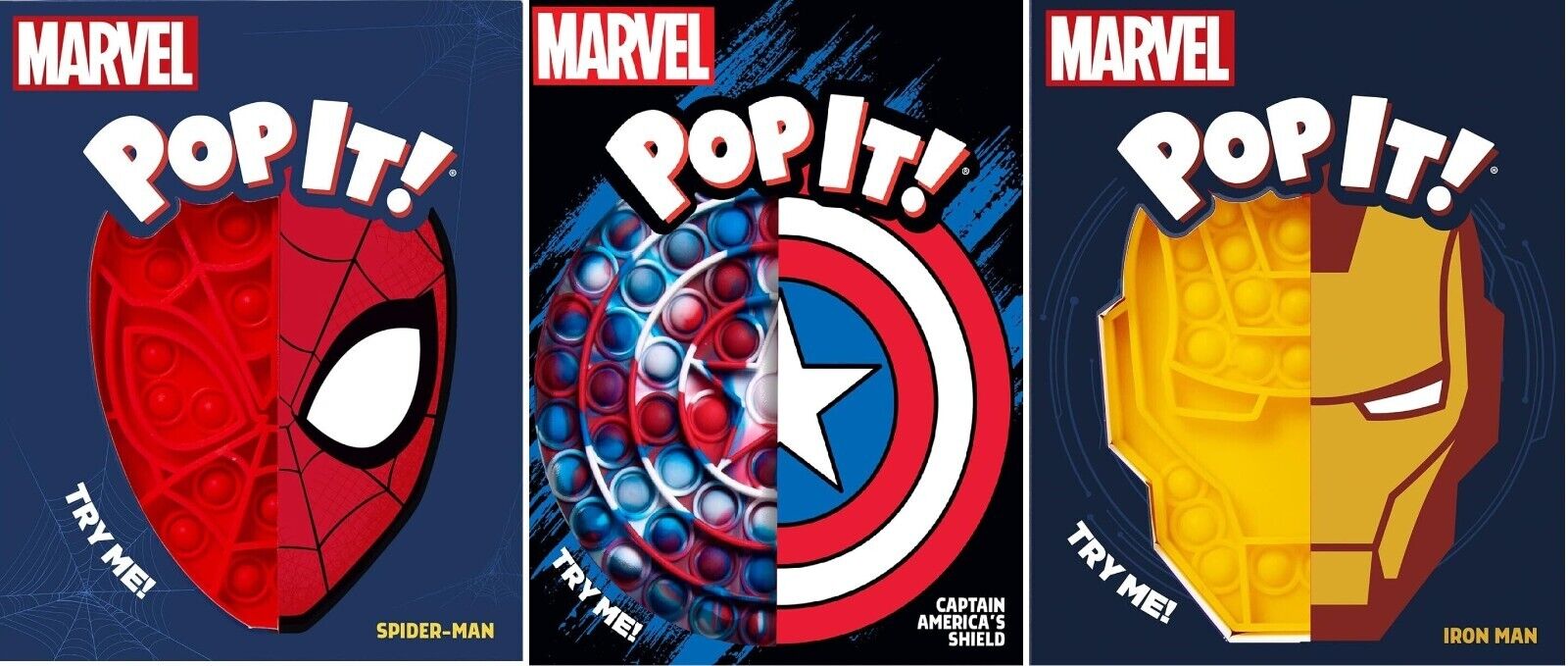 Pop It Marvel 3 Piece Set - Spiderman, Iron Man, Captain America Shield - NIB
