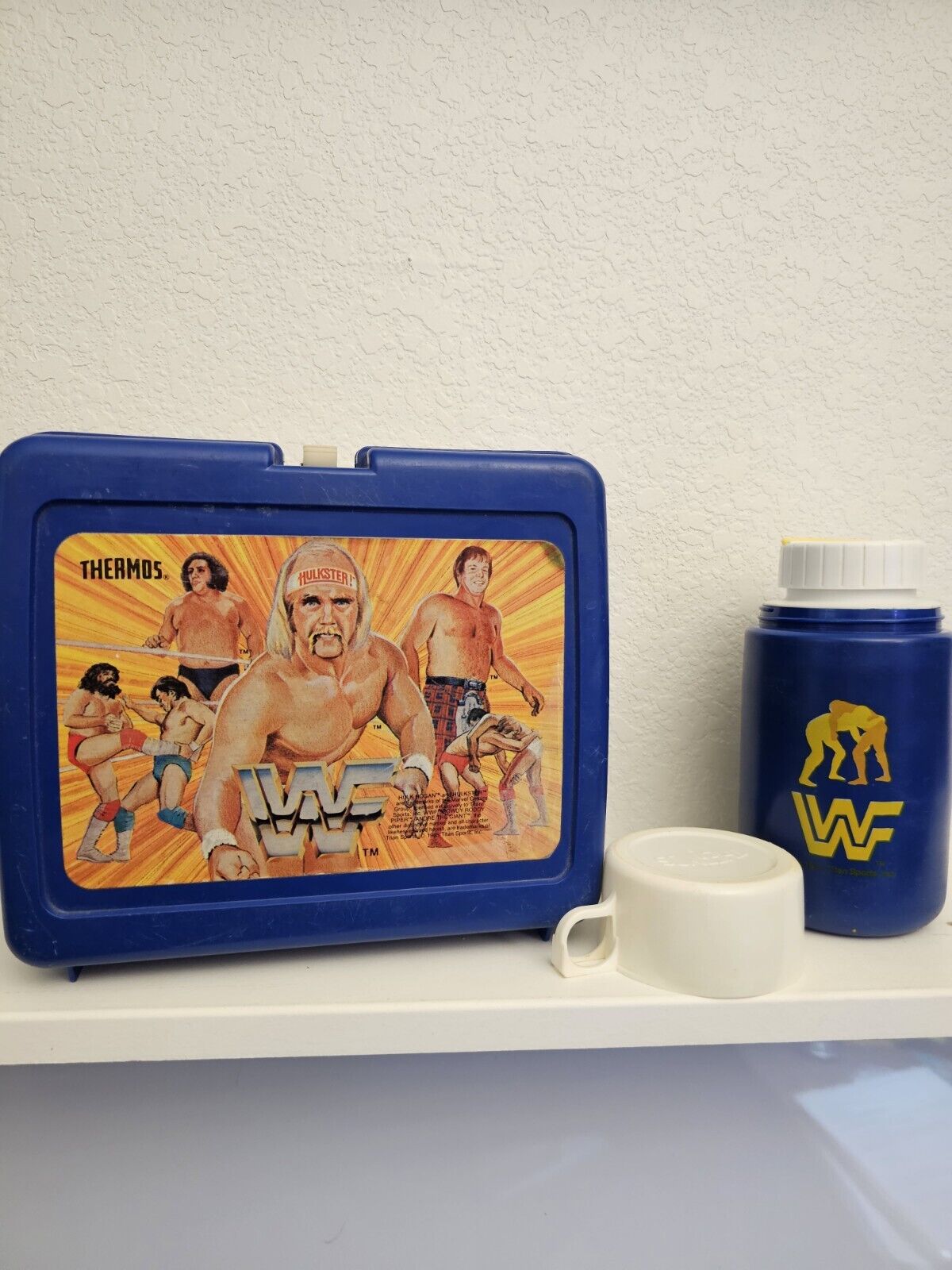 Vintage WWF WWE Lunchbox  1985 Hulk Hogan Hulkster, Andre, Piper WITH thermos 