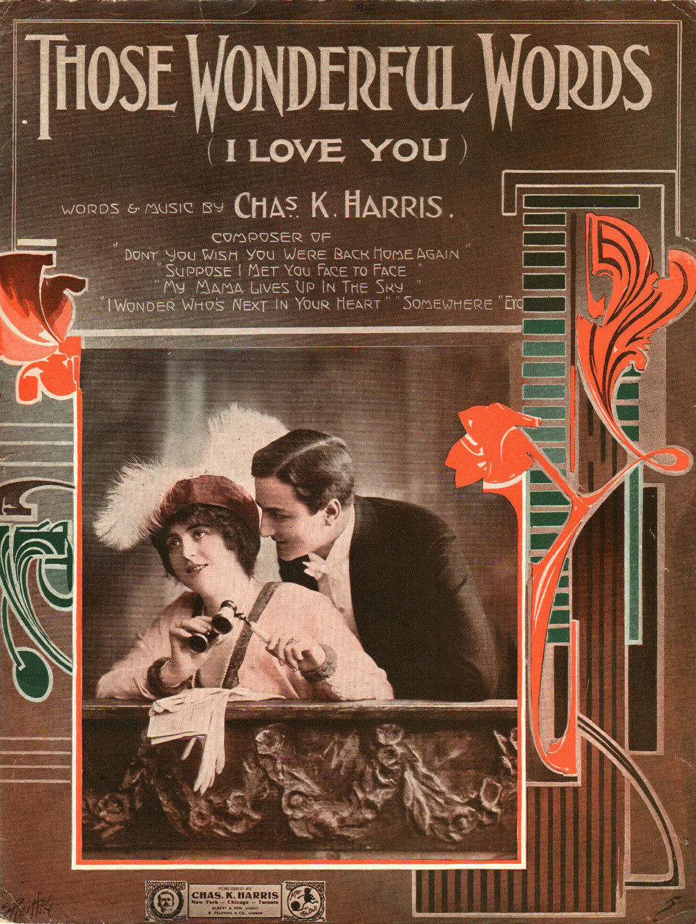 THOSE WONDERFUL WORDS (I LOVE YOU) Music Sheet-1915-Theatre Couple/Opera Glasses