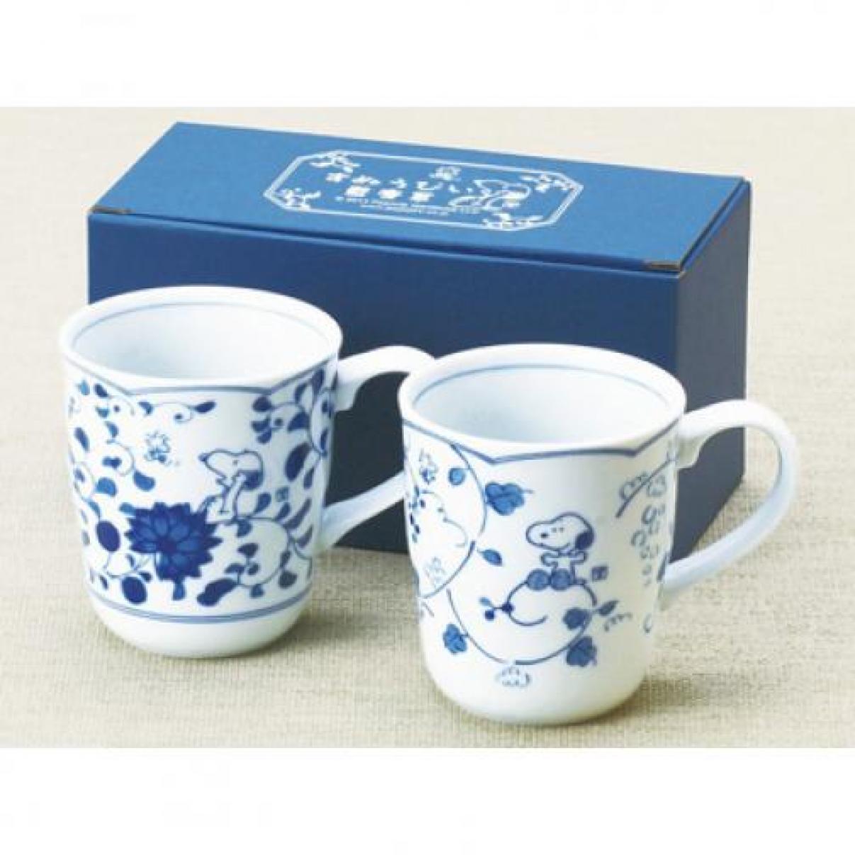 Snoopy Indigo Arabesque Pair Mug Set of 2 Indigo Dye Japanese Style Pattern New