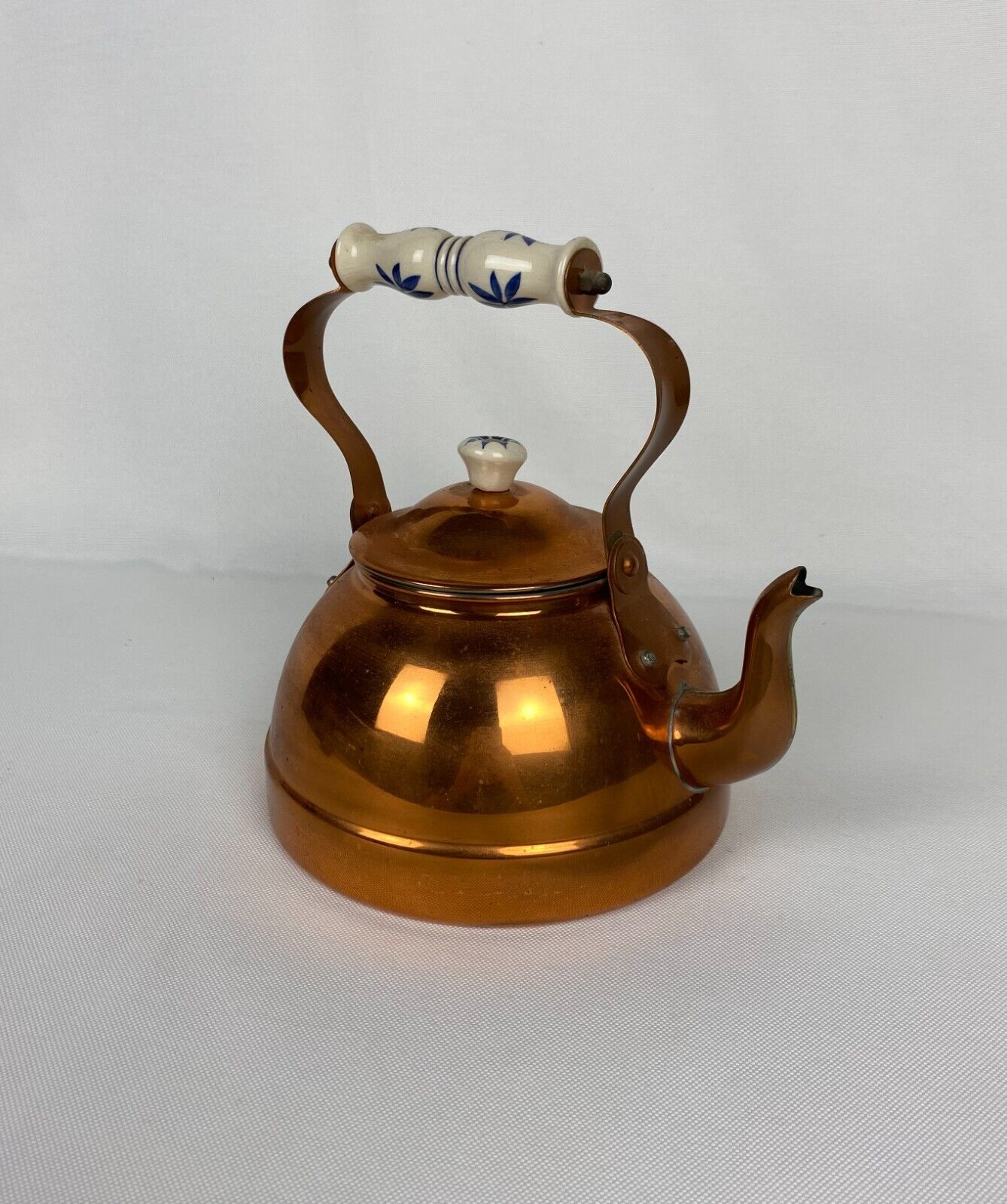 Gorgeous Vintage Copper Kettle Porcelain Handle Copper Object