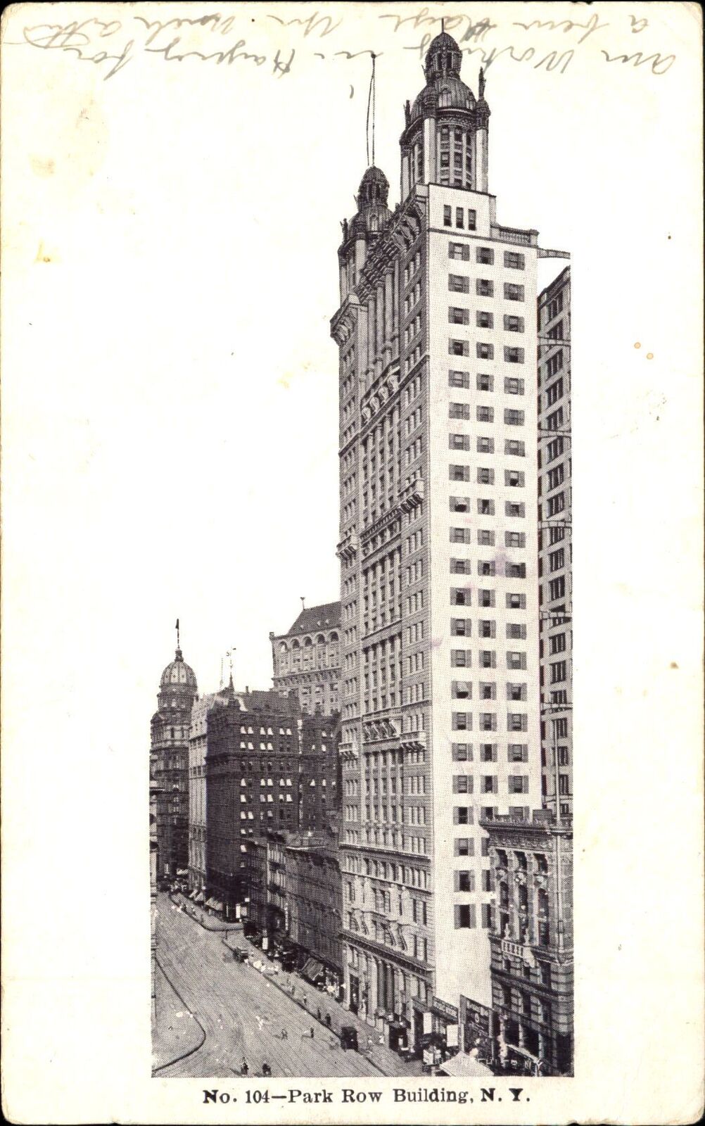 Park Row Building New York City NY ~ vintage postcard mailed DELHI NY 1907