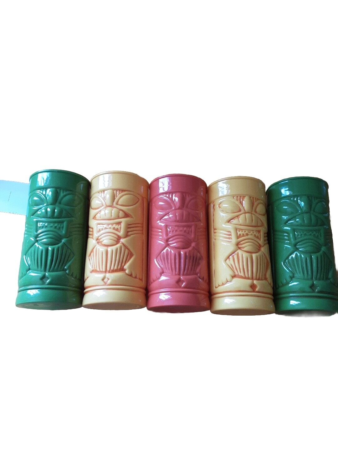 Lot Of 5 Tall Tiki Design Drinking Cups Assorted Color 7 X 3inches By...