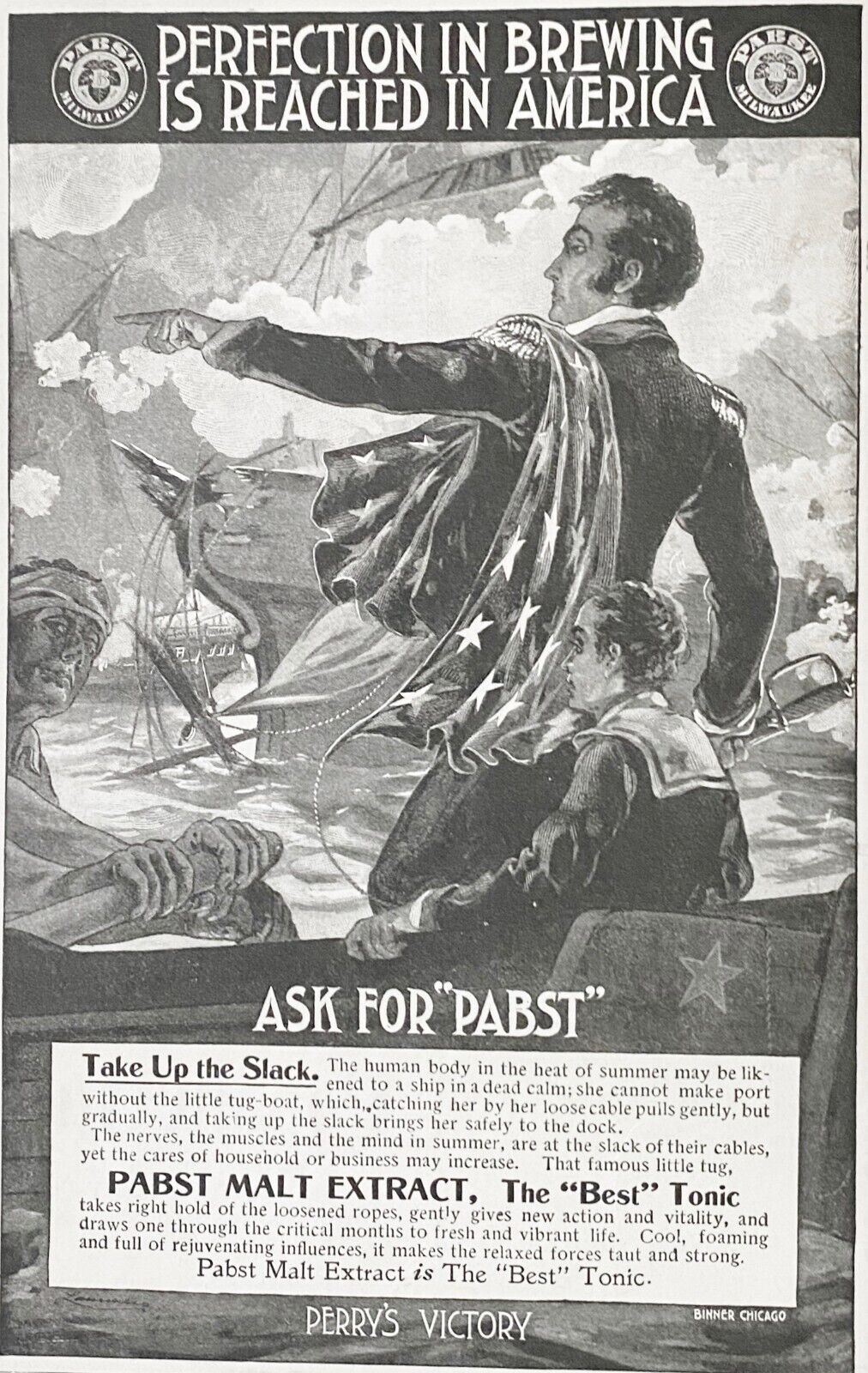 1897 PABST Vtg Beer Print Ad~Admiral Perry Lake Erie Battle Victory War of 1812