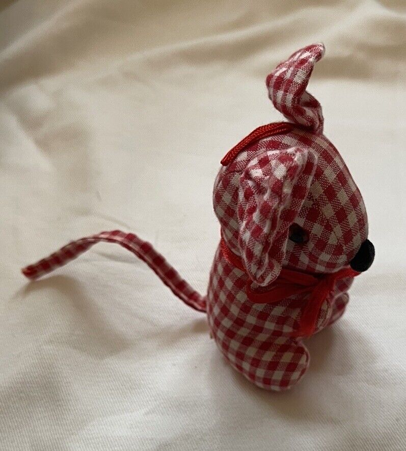 Vintage Red White Gingham Mouse Christmas Ornament Cotton Easter 
