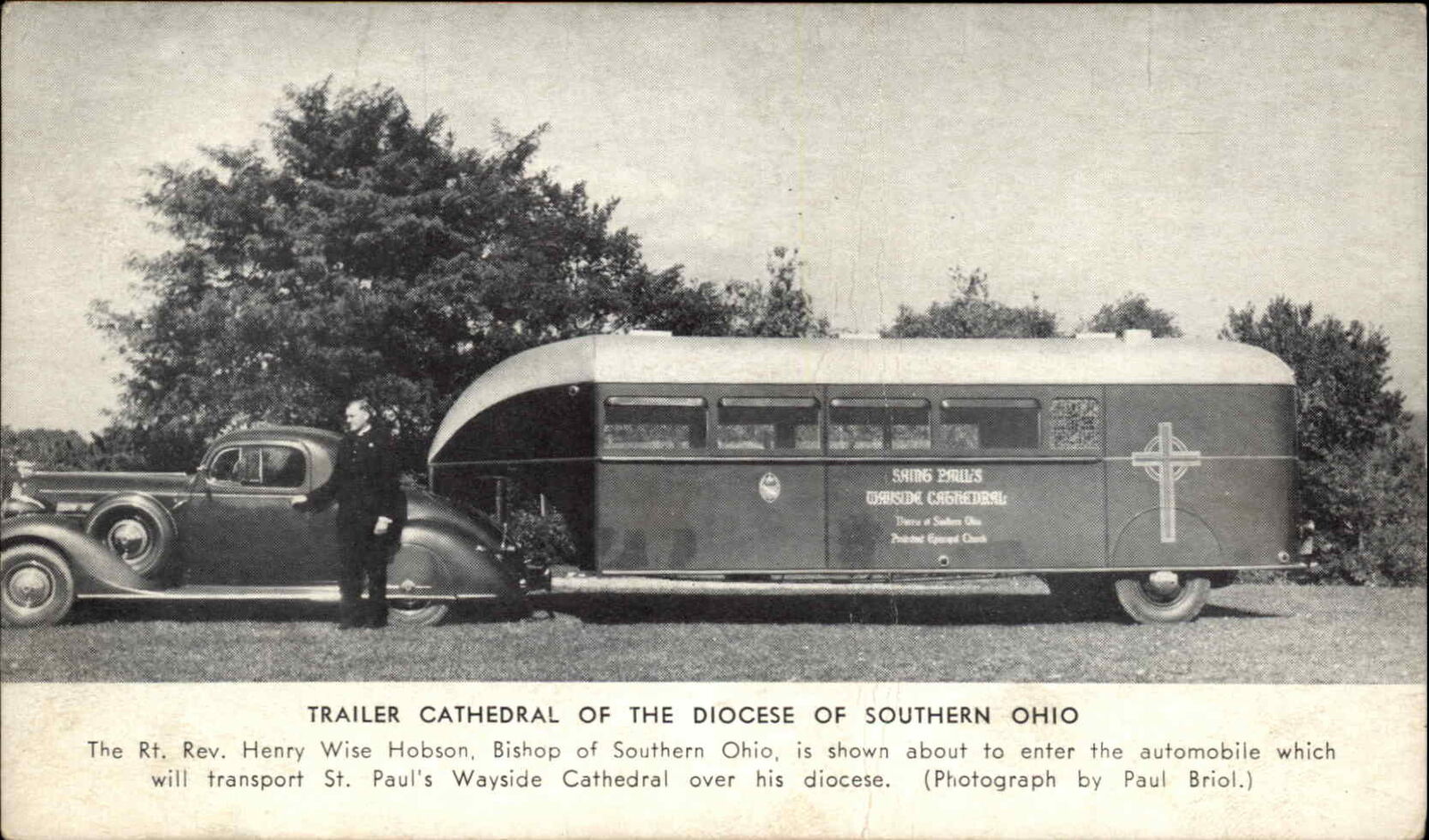 Car & Trailer Cathedral Diocese Ohio Henry Hobson Religion Postcard c1940
