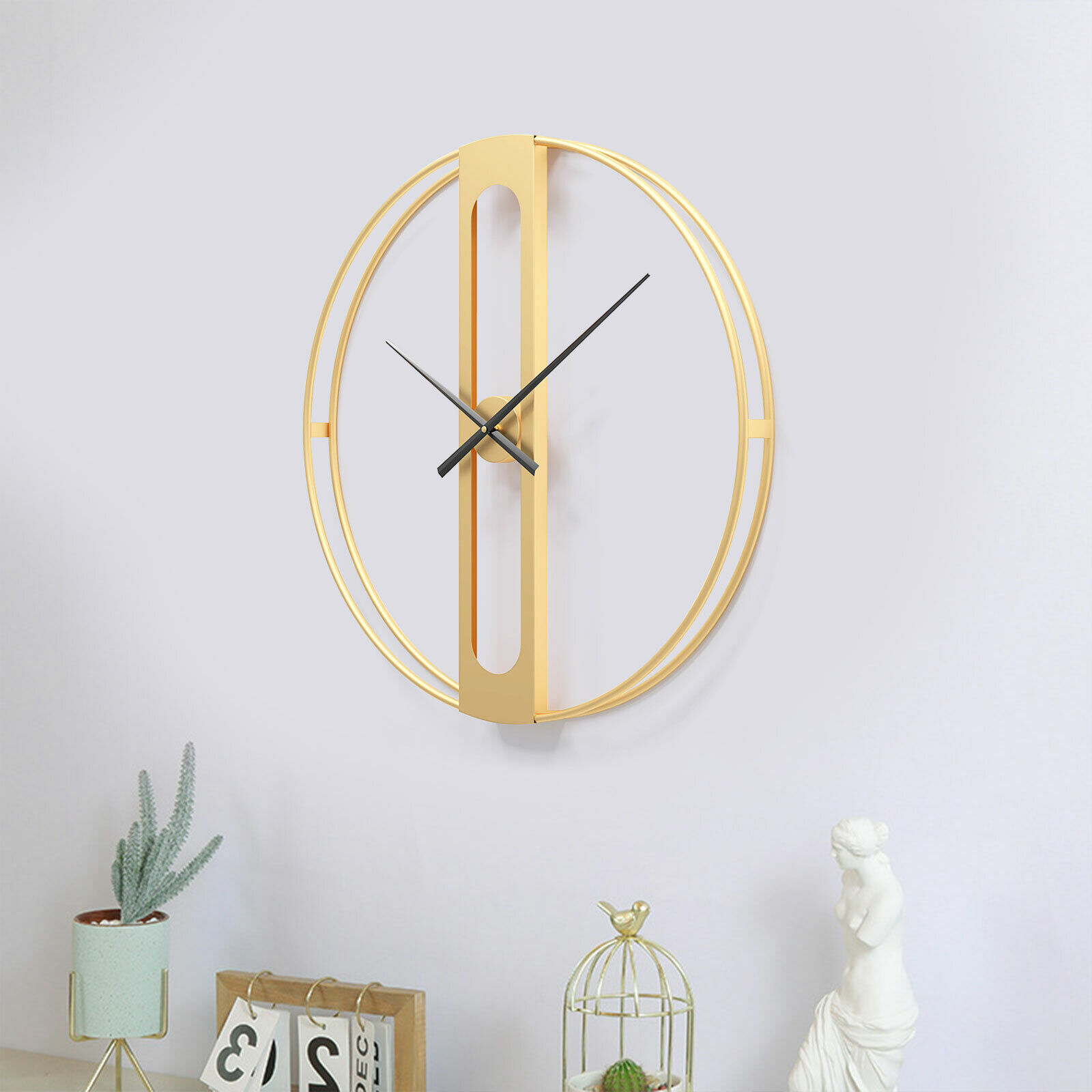 Modern Wall Clock Mid Century Living Large Metal Minimalist Gold Home Decor