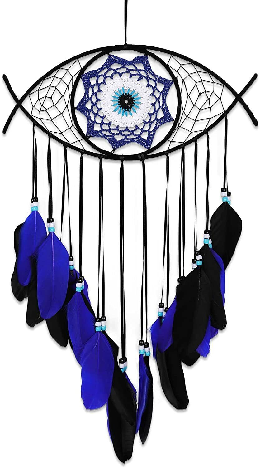 Dream Catchers Evil Eye Handmade Feather Wall Hanging Decor Gift w/ Wind Chimes