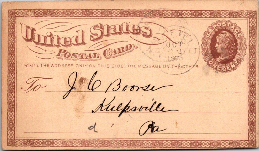 US Postal Card, 1875, Receipt from Chase Bros. Nursery, Rochester New York  