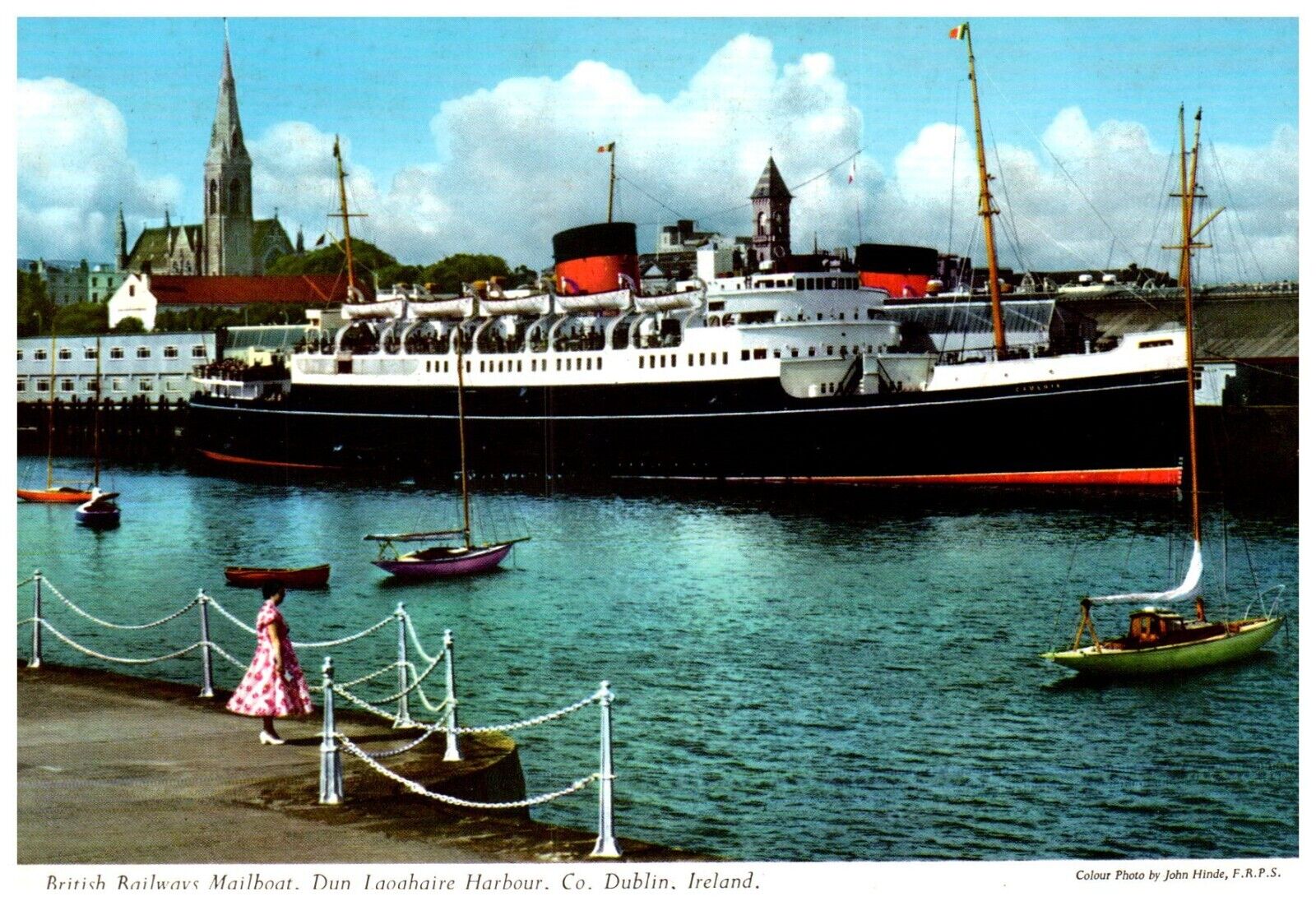 British Royal Mailboat Dun Laoghaire Harbor in Dublin, Ireland c.1960 PC DAMAGED