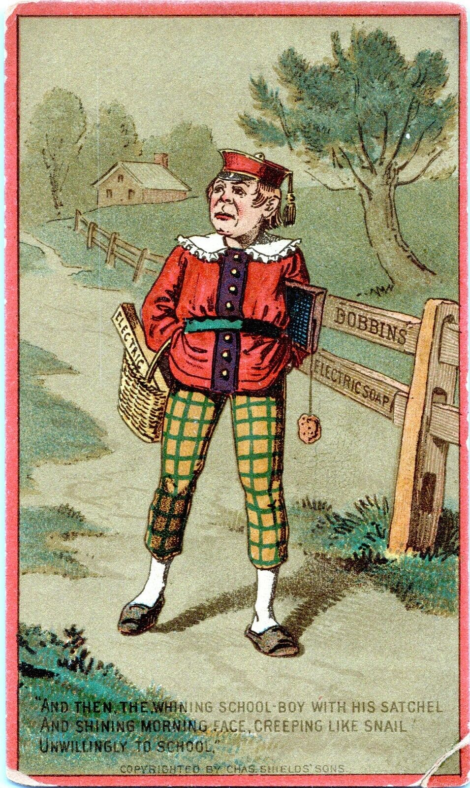 Victorian Trade Card Dobbins Electric Soap Card No. 2 Whining School Boy 1880s