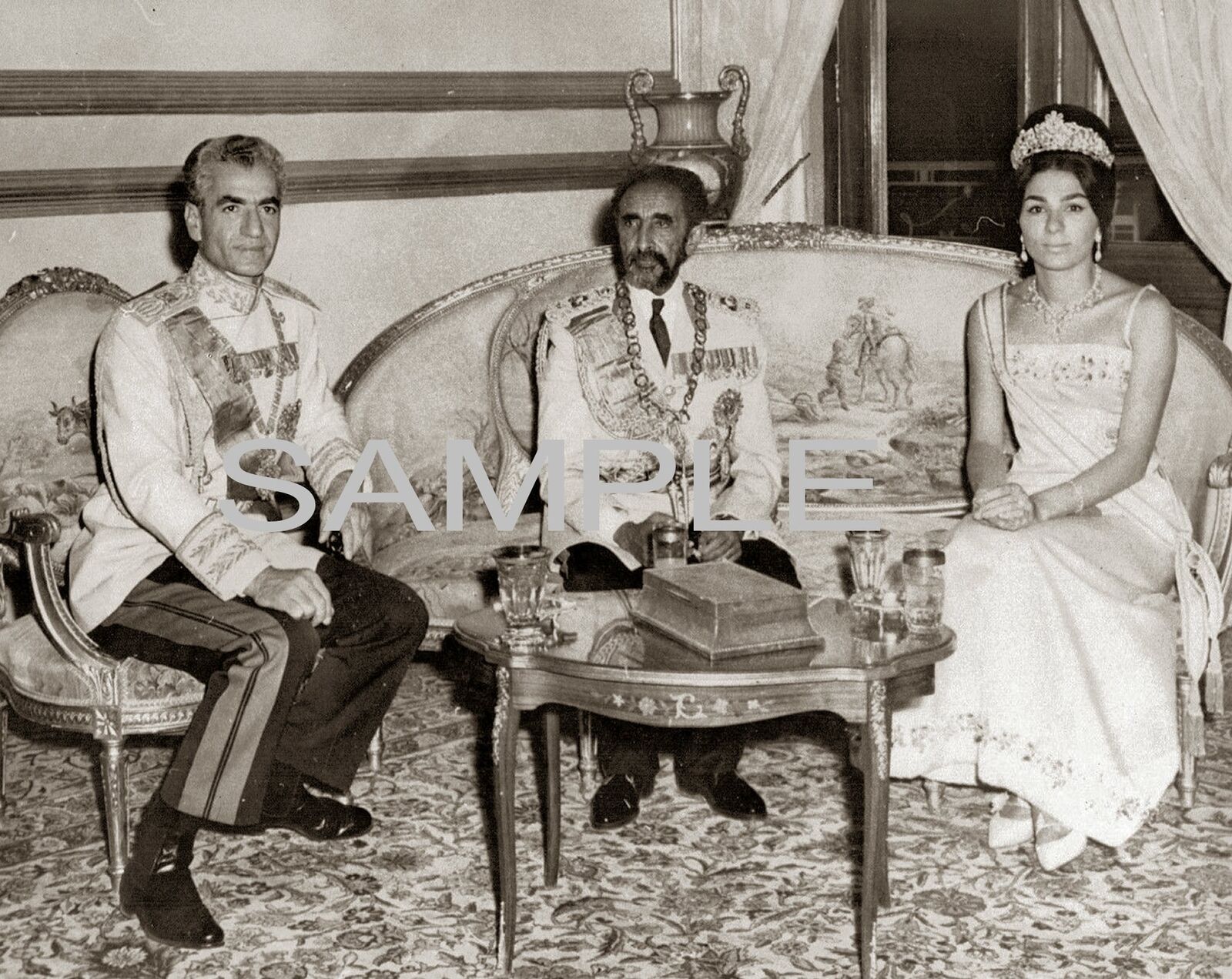 1964 Haile Selassie visits Shah of Iran wife Empress Farah PHOTO  (158-z)