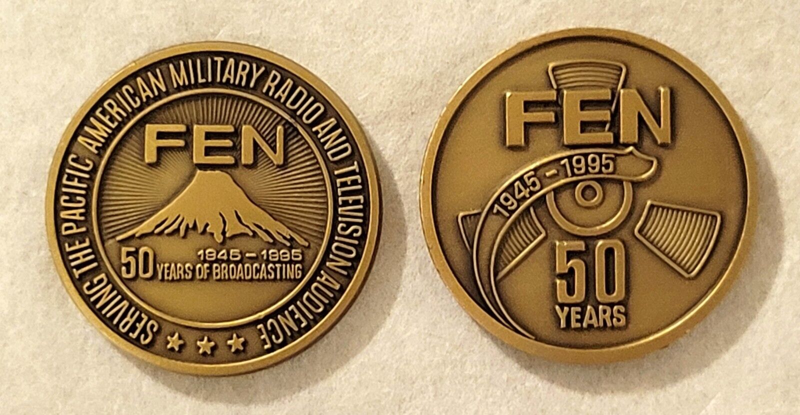 50TH ANNIVERSARY FAR EAST NETWORK FEN AFRTS NETWORK CHALLENGE COIN 1945~95 - FS