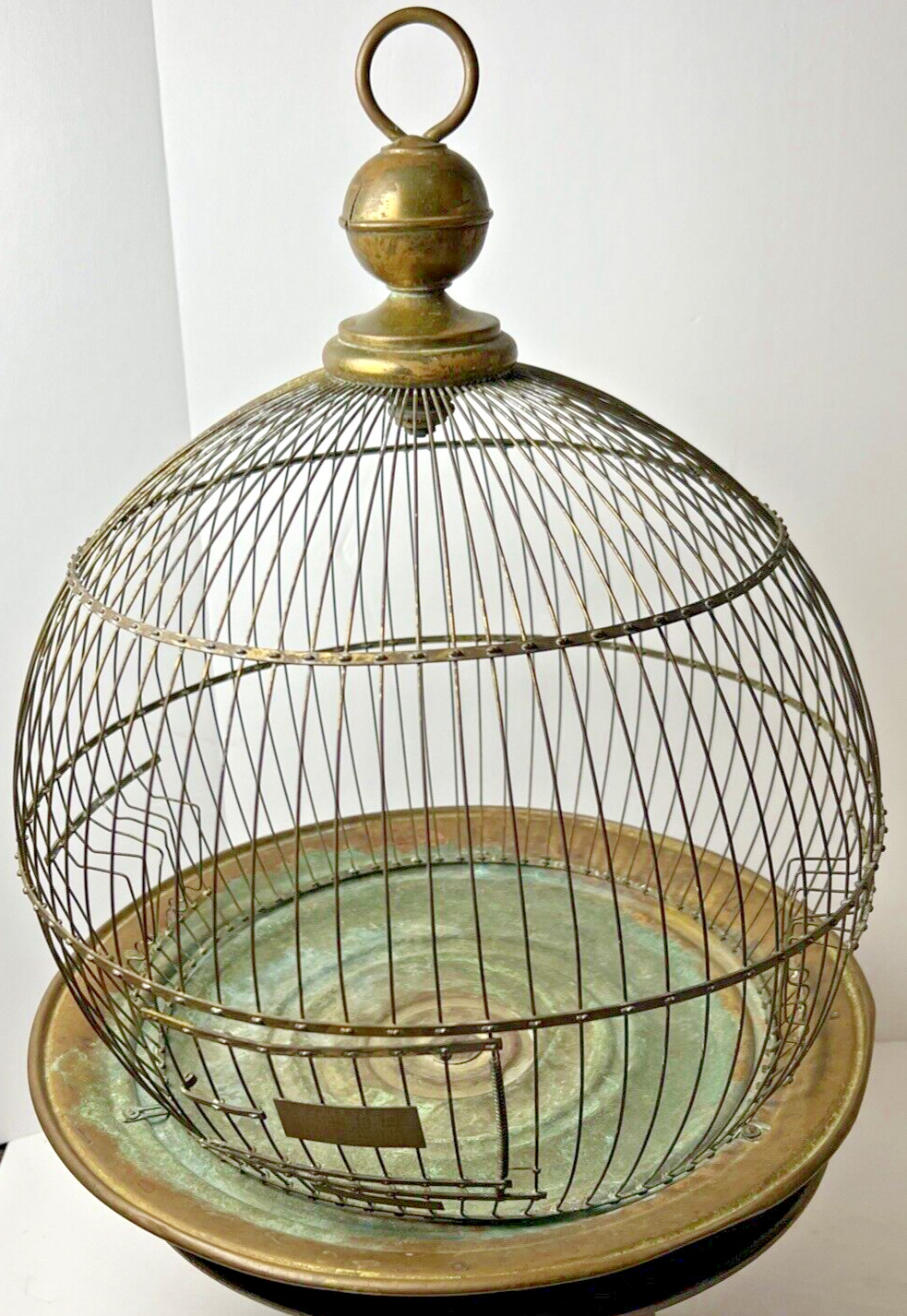 1920's Hendryx Bird Cage Round Tin Wire Brass Patina Swing USA 15