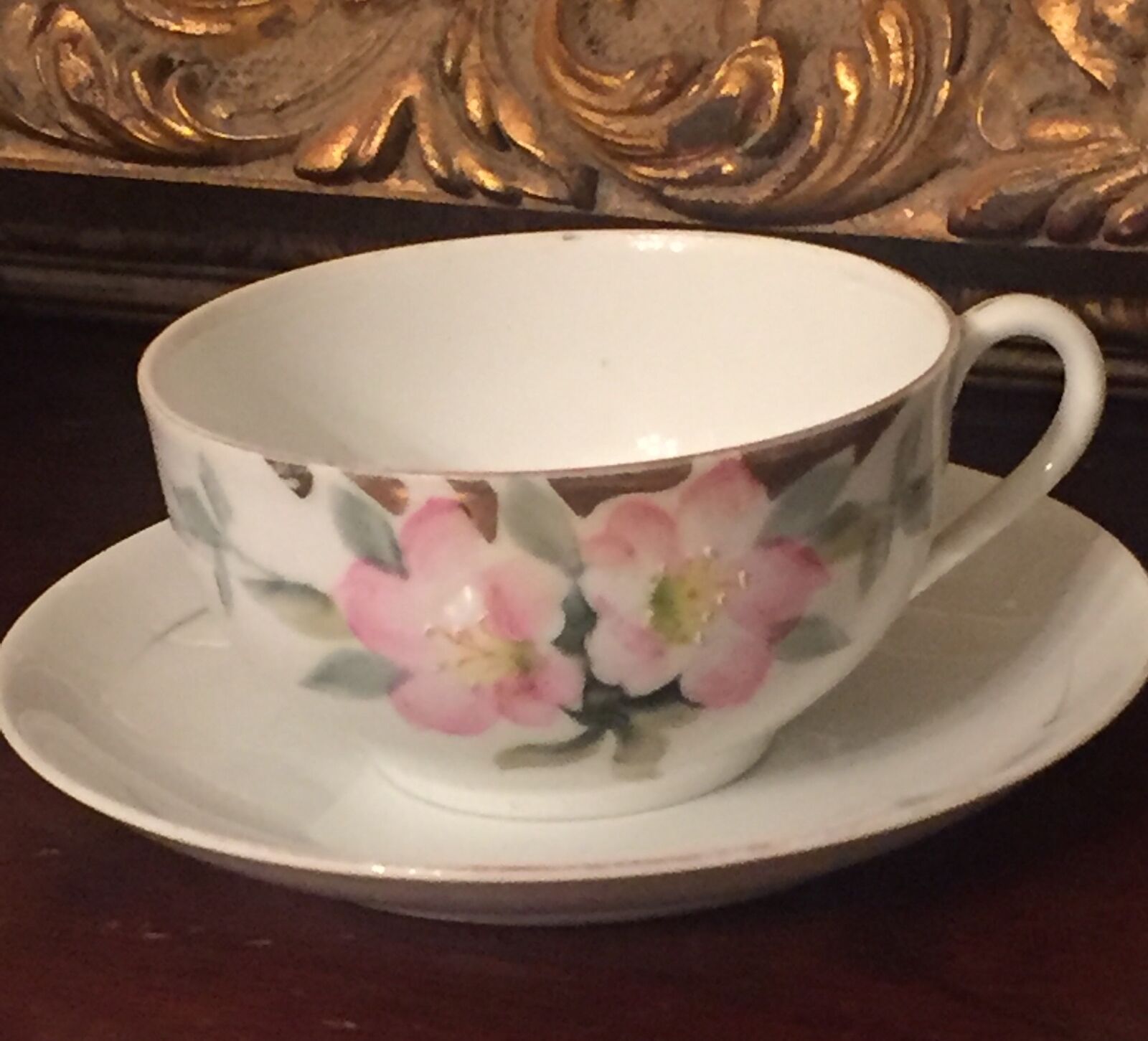 Hand Painted Noritake Pink Azalea Flower Tea Cup Saucer Porcelain Vtg Antique