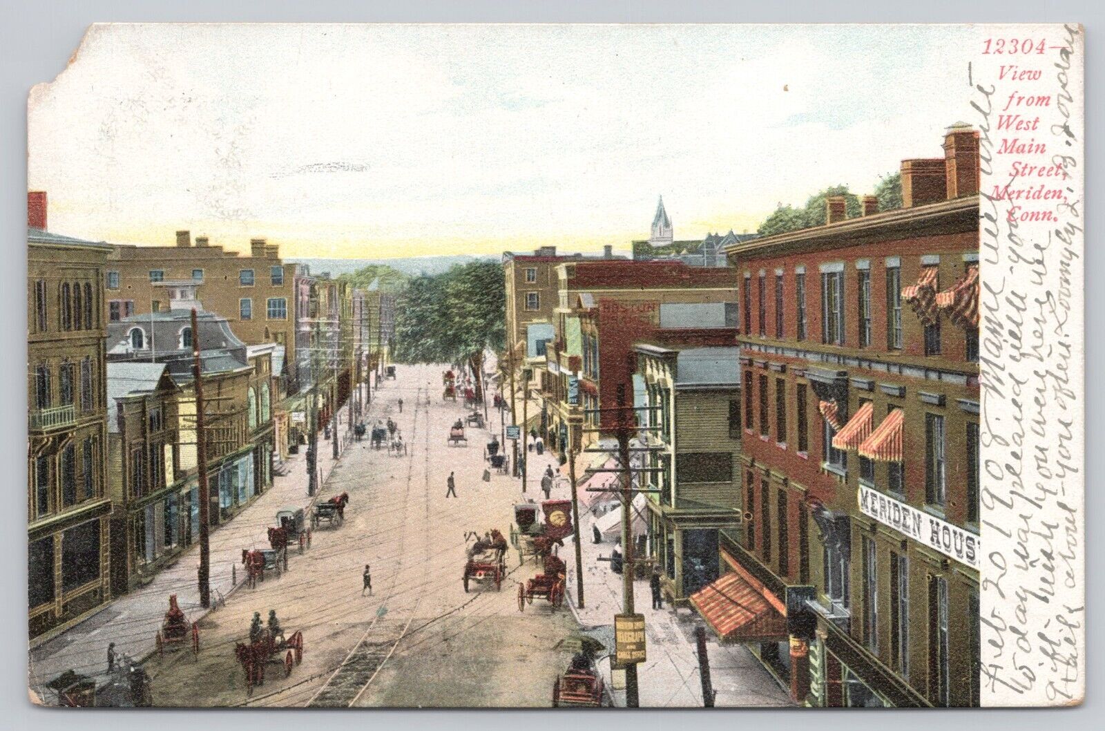 Meriden Connecticut, West Main Street View, Vintage Postcard