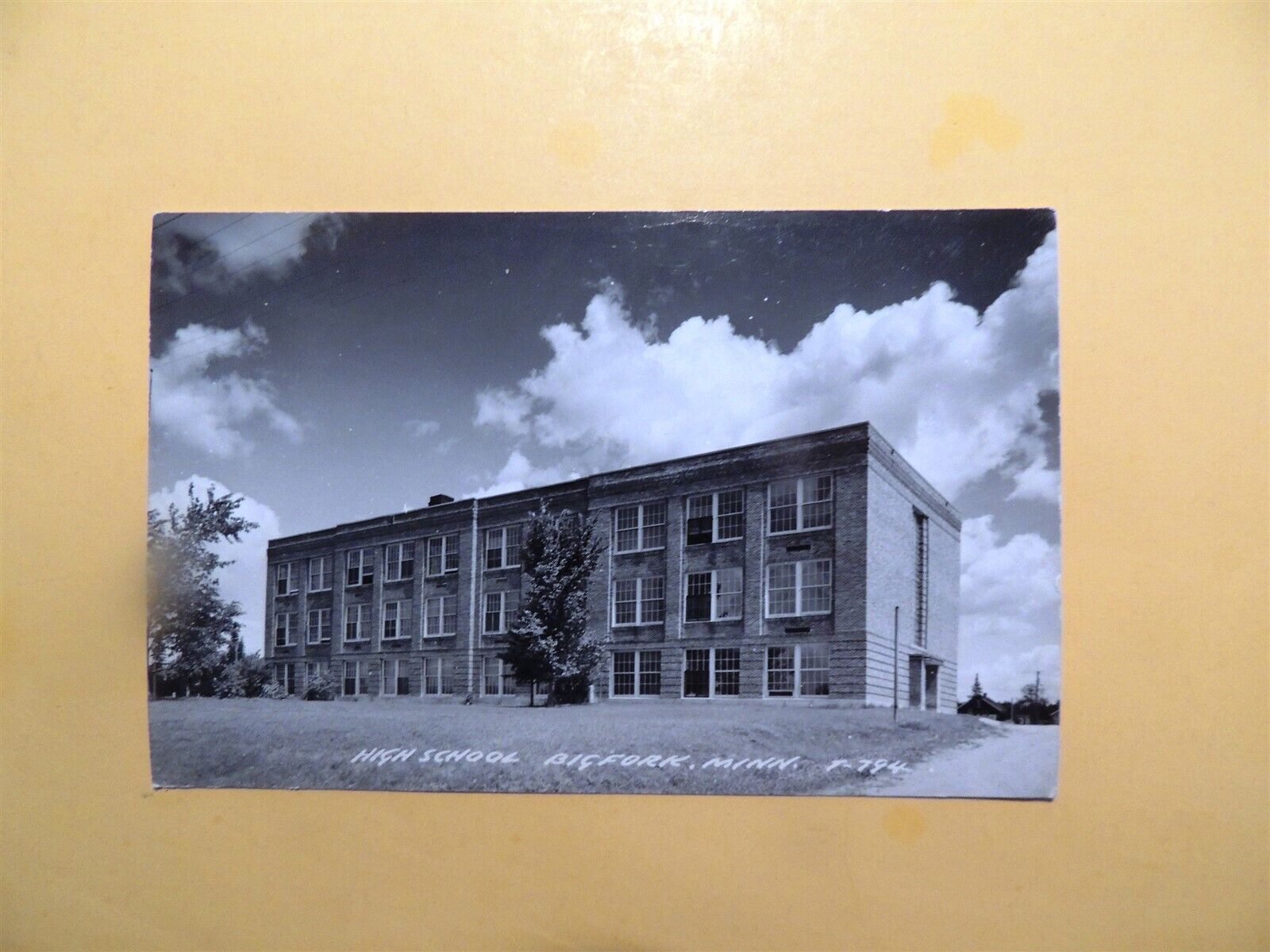 High School Bigfork Minnesota vintage real photo postcard 1953