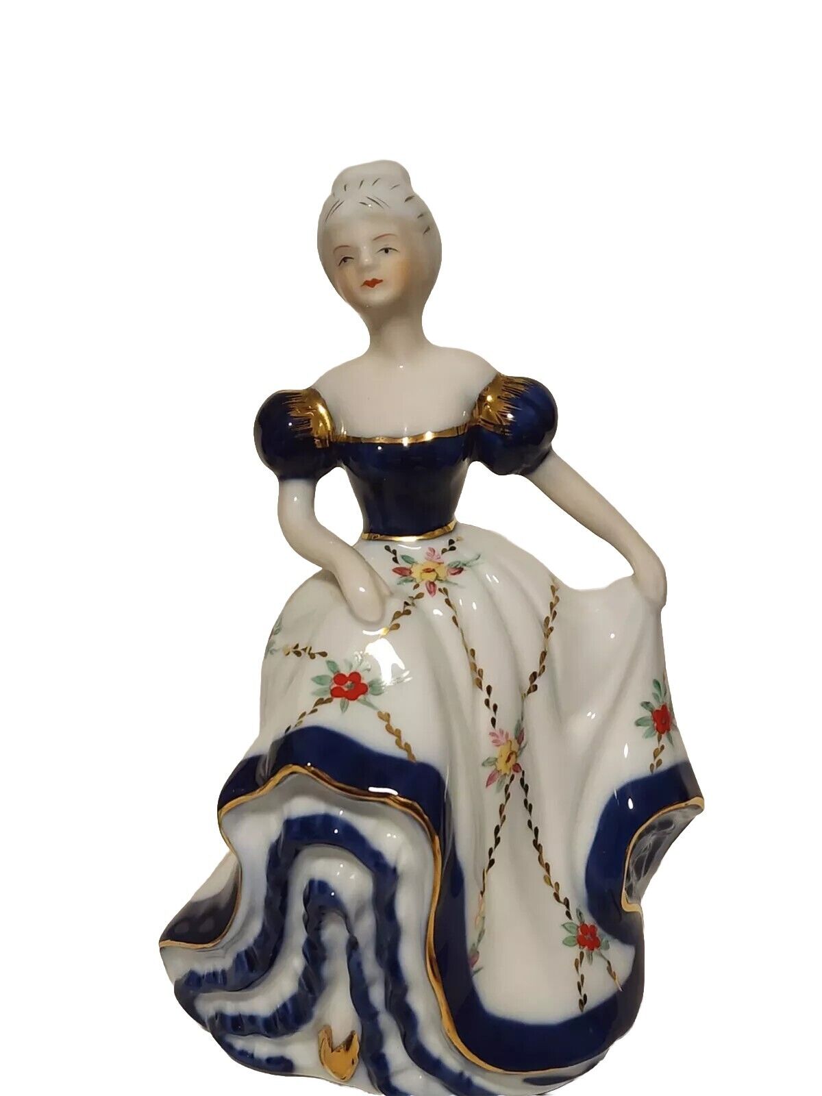 KPM Royal Berlin Germany Porcelain Dancing Lady, Blue & White Dress, Gold Trim