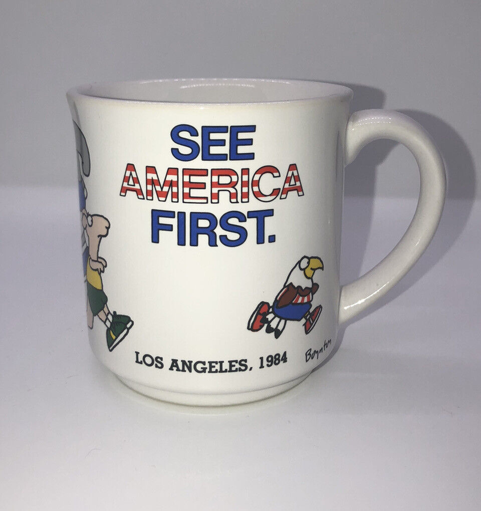 Sandra Boynton 1984 Los Angeles Olympics Coffee Mug See America First Rare EUC