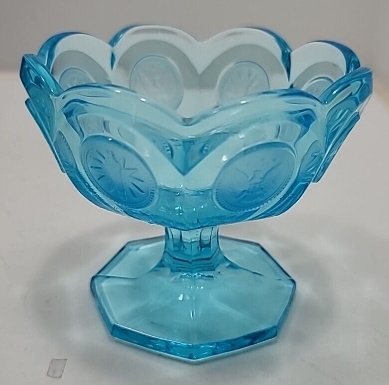 Vintage Fostoria Coin Glass Open Jam Jelly Dish Blue Crystal 1887