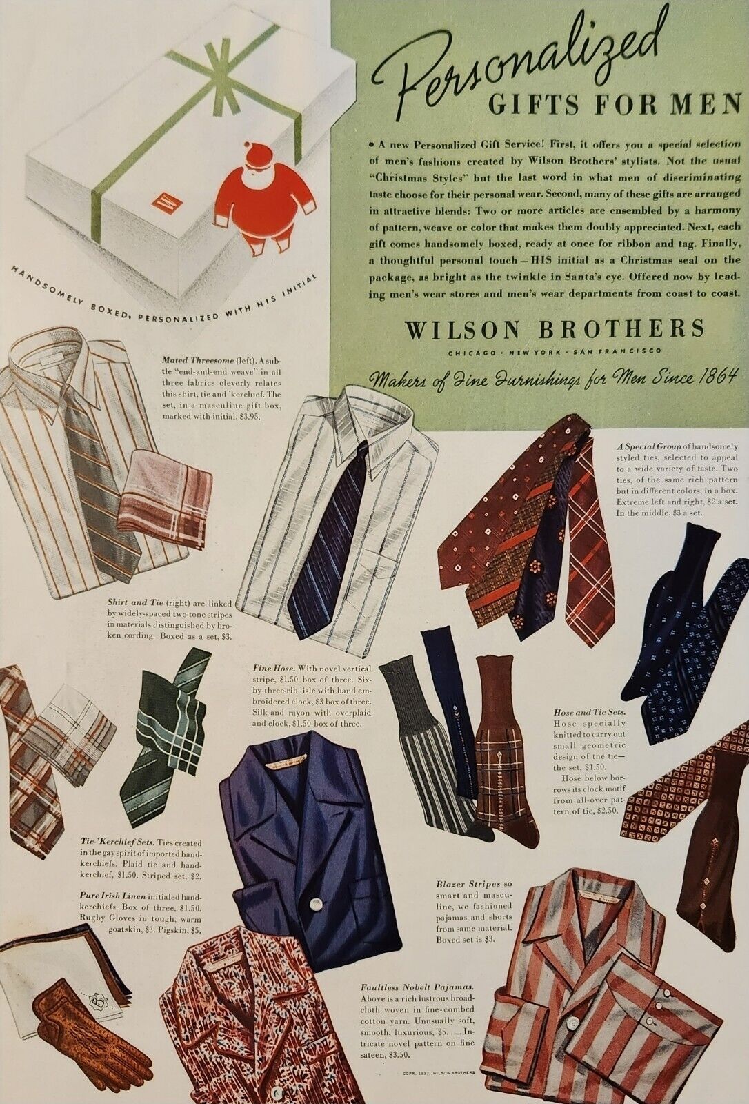1937 Wilson Brothers Gifts for men Vintage Ad Personalized