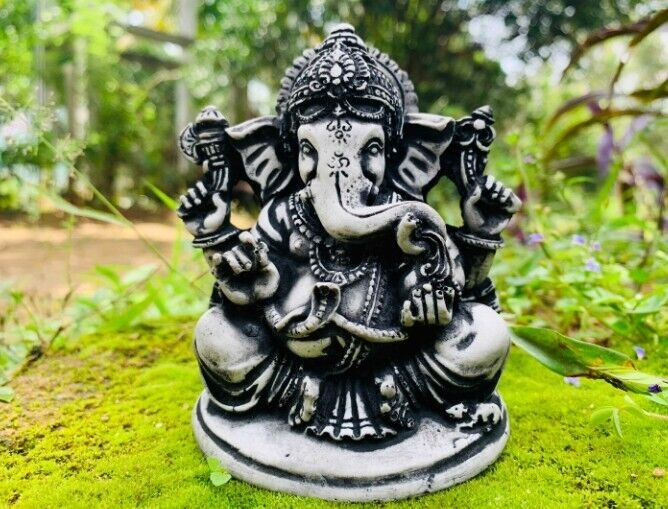 Large Ganesha stone statue Lord Hindu God of Success Golden Ganesh Trunk Up figu
