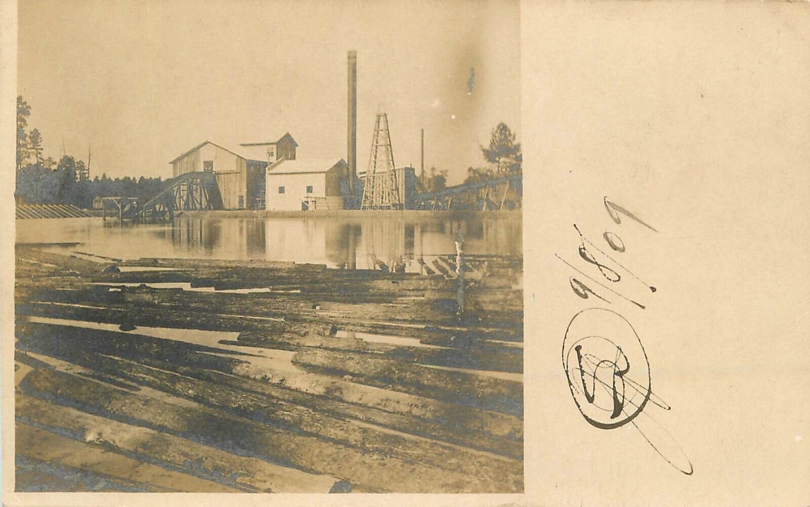 Postcard RPPC Texas Pineland Logging Lumber Sawmill 1909 23-1647