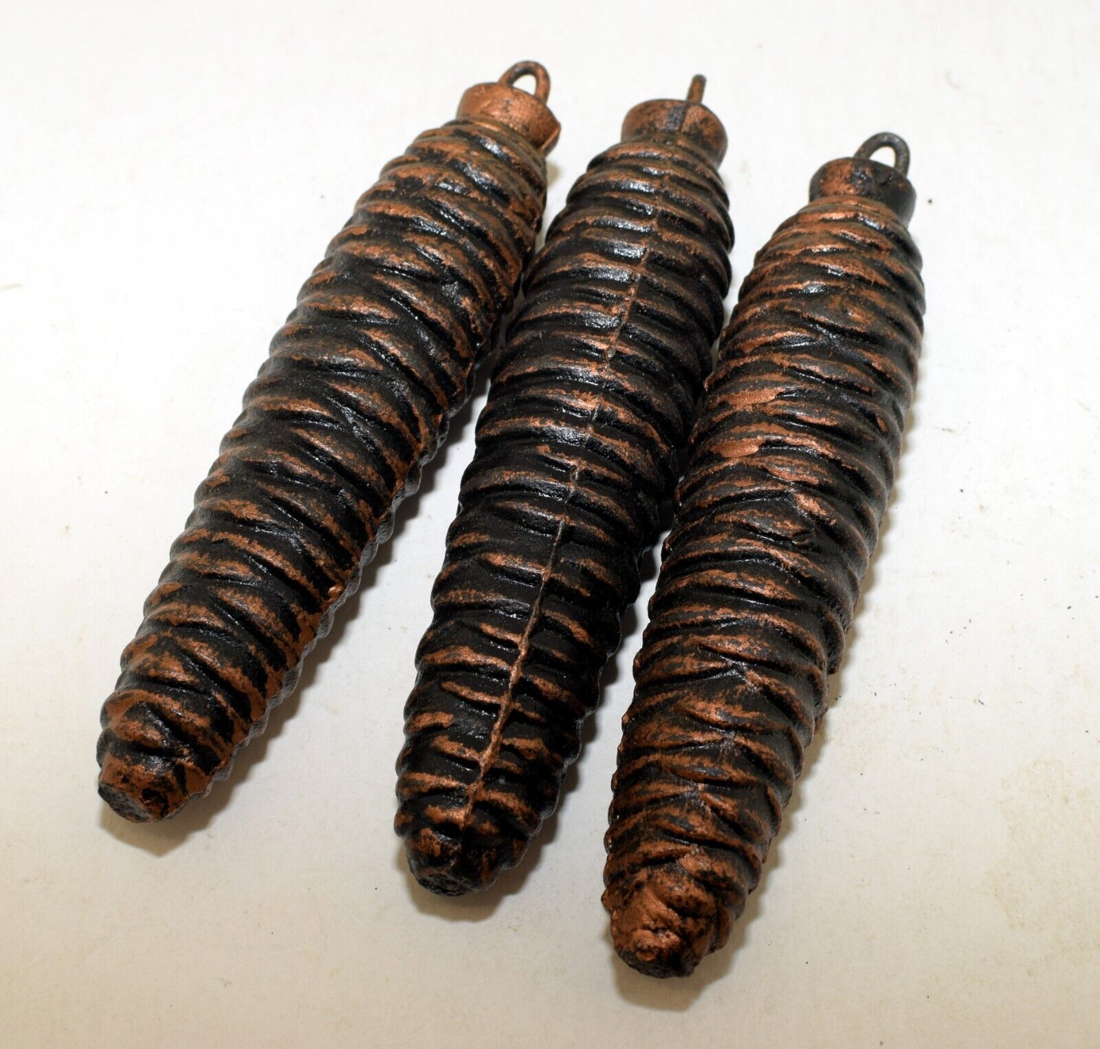 Lot of 3 Vintage Cast Iron Pine Cone Cuckoo Clock Weights 