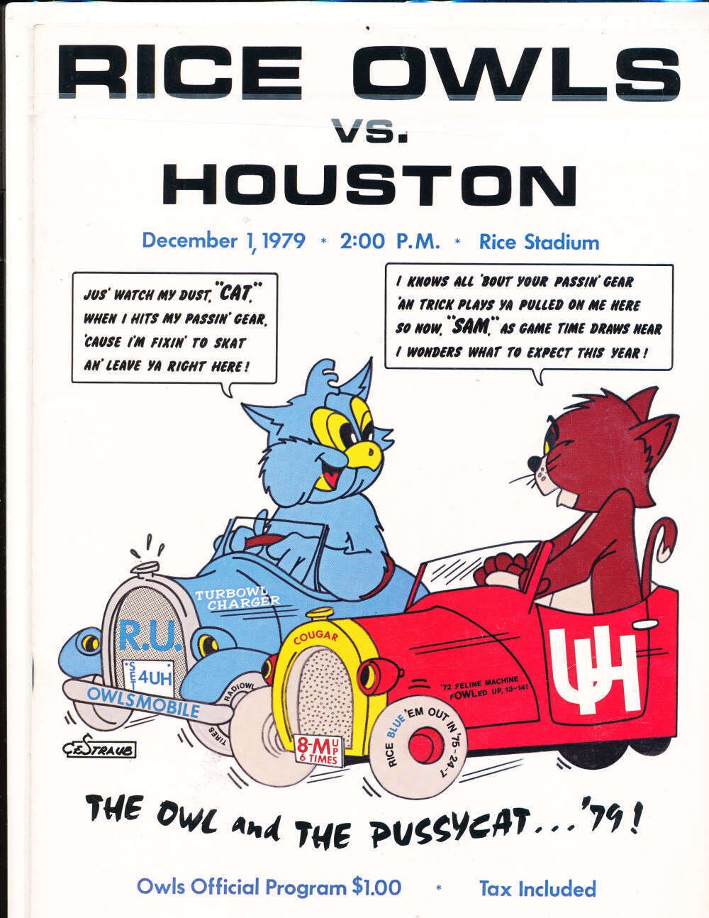 12/1 1979 Rice vs Houston football program nm unscored bx51