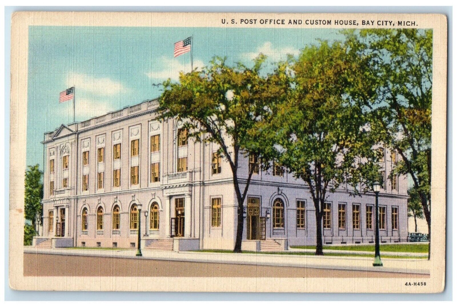 1939 US Post Office And Custom House Bay City Michigan MI Vintage Postcard