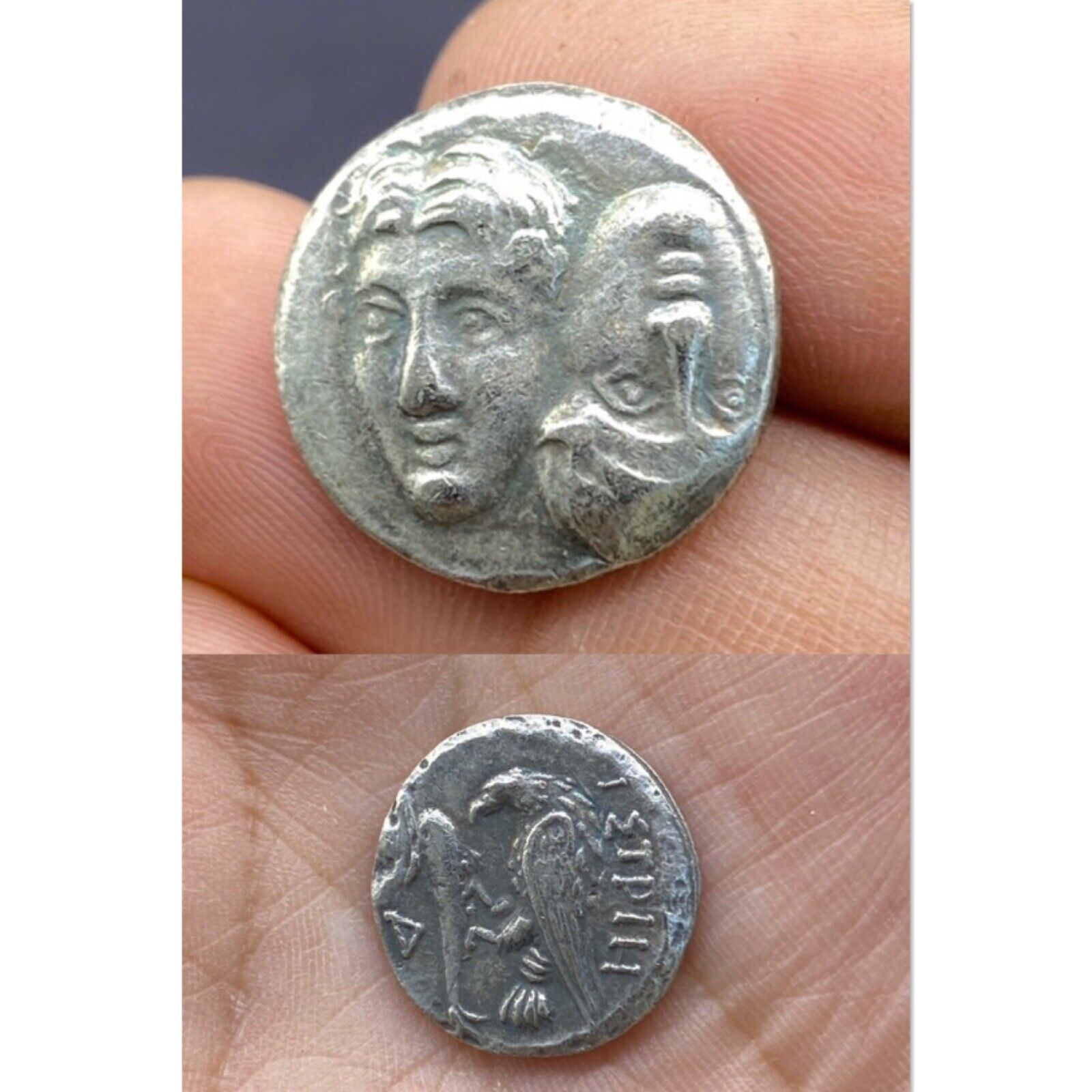 Rare Authentic Old Roman Greek Double Faces Sliver Late Unique Coin