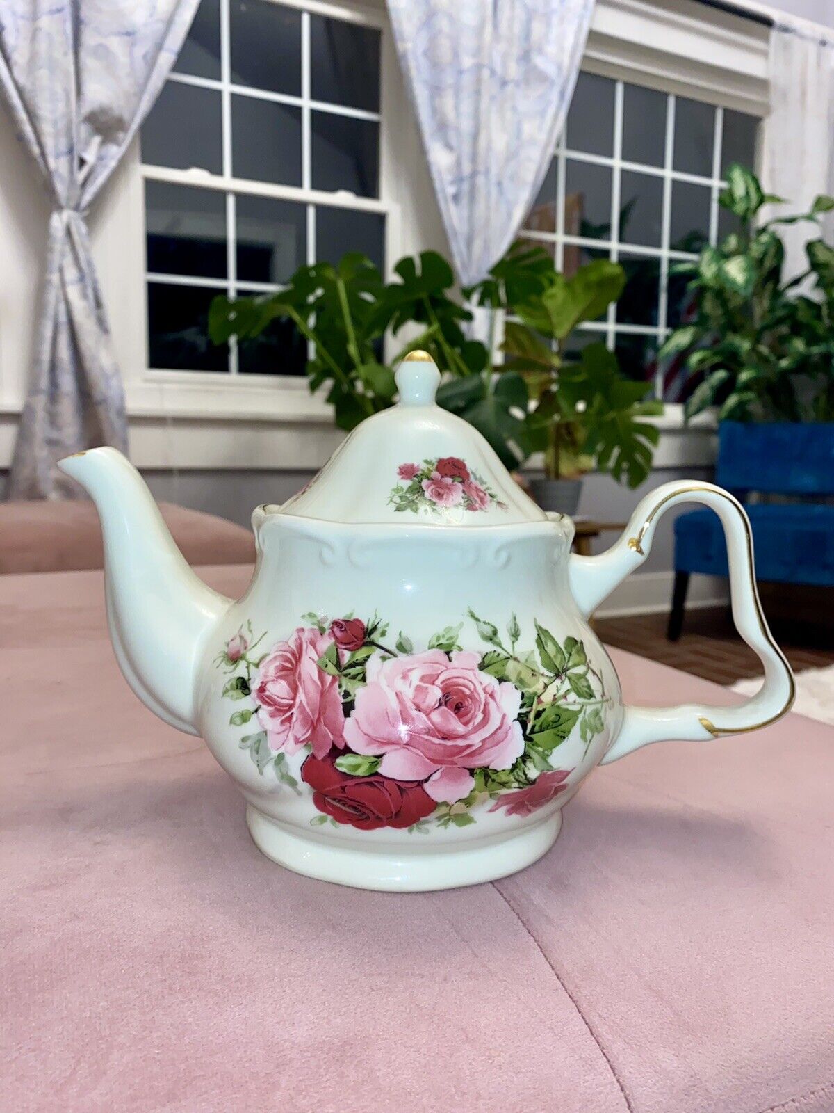 Formalities By Baum Bros. Floral Rose Scene Tea Pot, Gold Trim 7