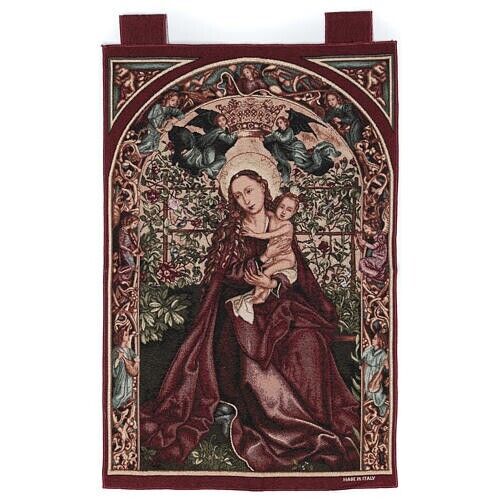 Tapestry wall hanging Viirgin Mary of the arch of roses Made in Italy 24 x 36