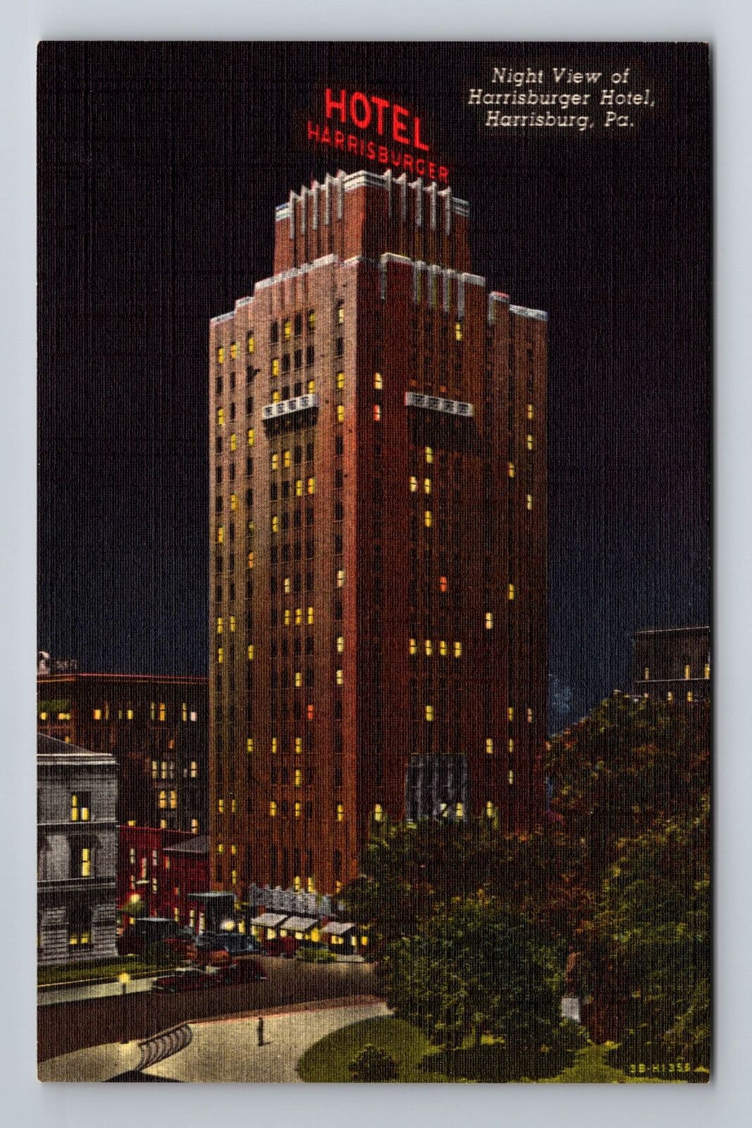 Harrisburg PA-Pennsylvania, Night Harrisburger Hotel Advertise Vintage Postcard