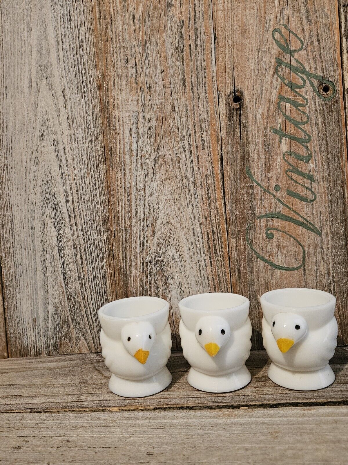 3 Vintage Opalex Milk Glass Chicken Chick Egg Cups Made in France