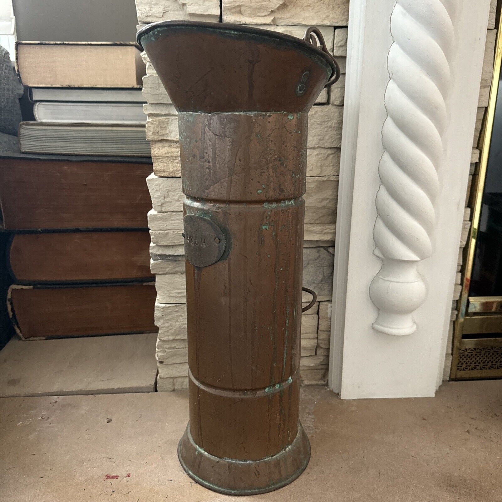 Antique Brass Patina 5KAN Water Fire Bucket/Umbrella Can Old Dutch Copper