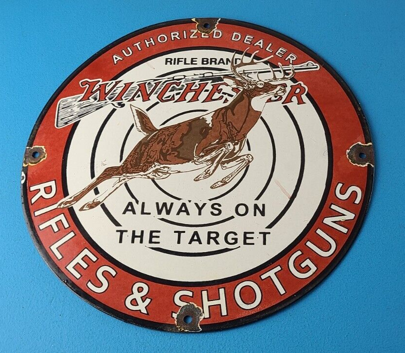 Vintage Winchester Sign - Rifles & Shotguns Firearms Gas Pump Porcelain Sign