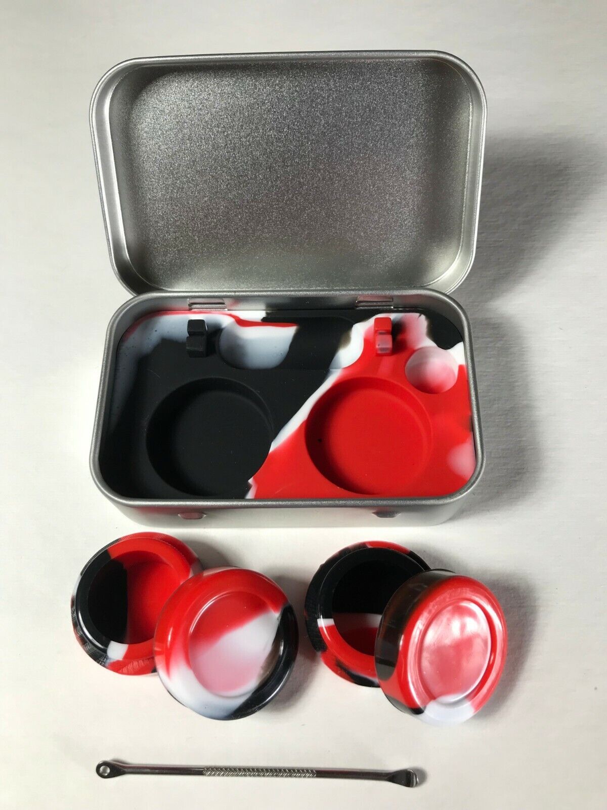 Redytek R2P Discreet Travel Tin 2x 5ml Silicone Container in (Red/Wht/Blk) 🇺🇸