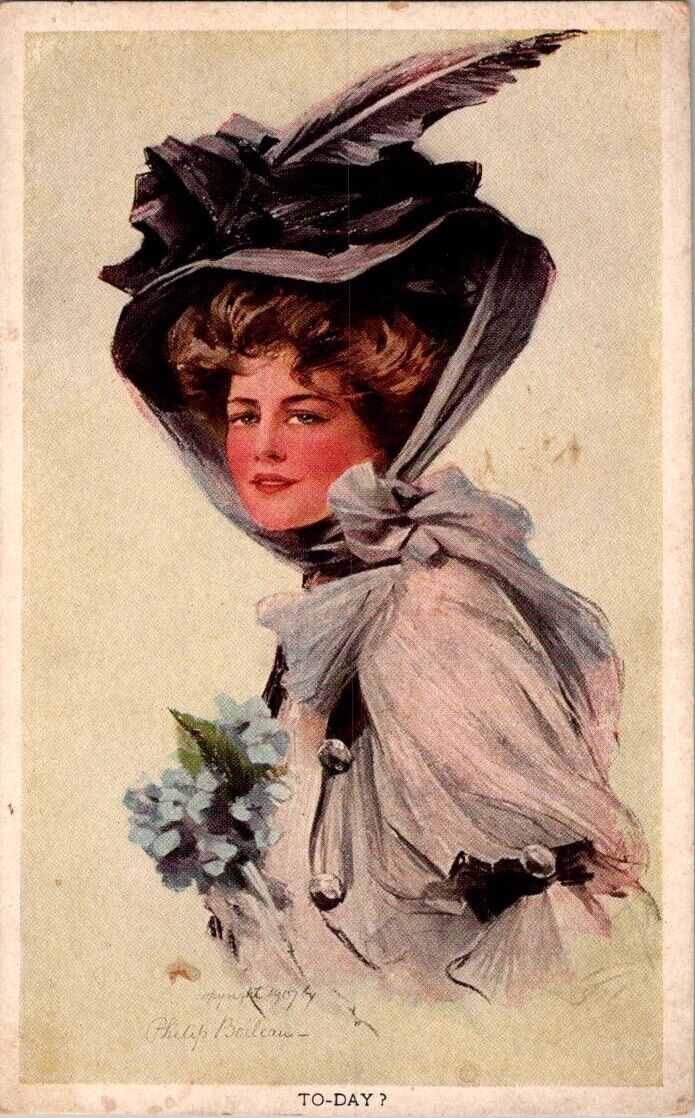 Antique Philip Boileau Woman Lady in Hat \