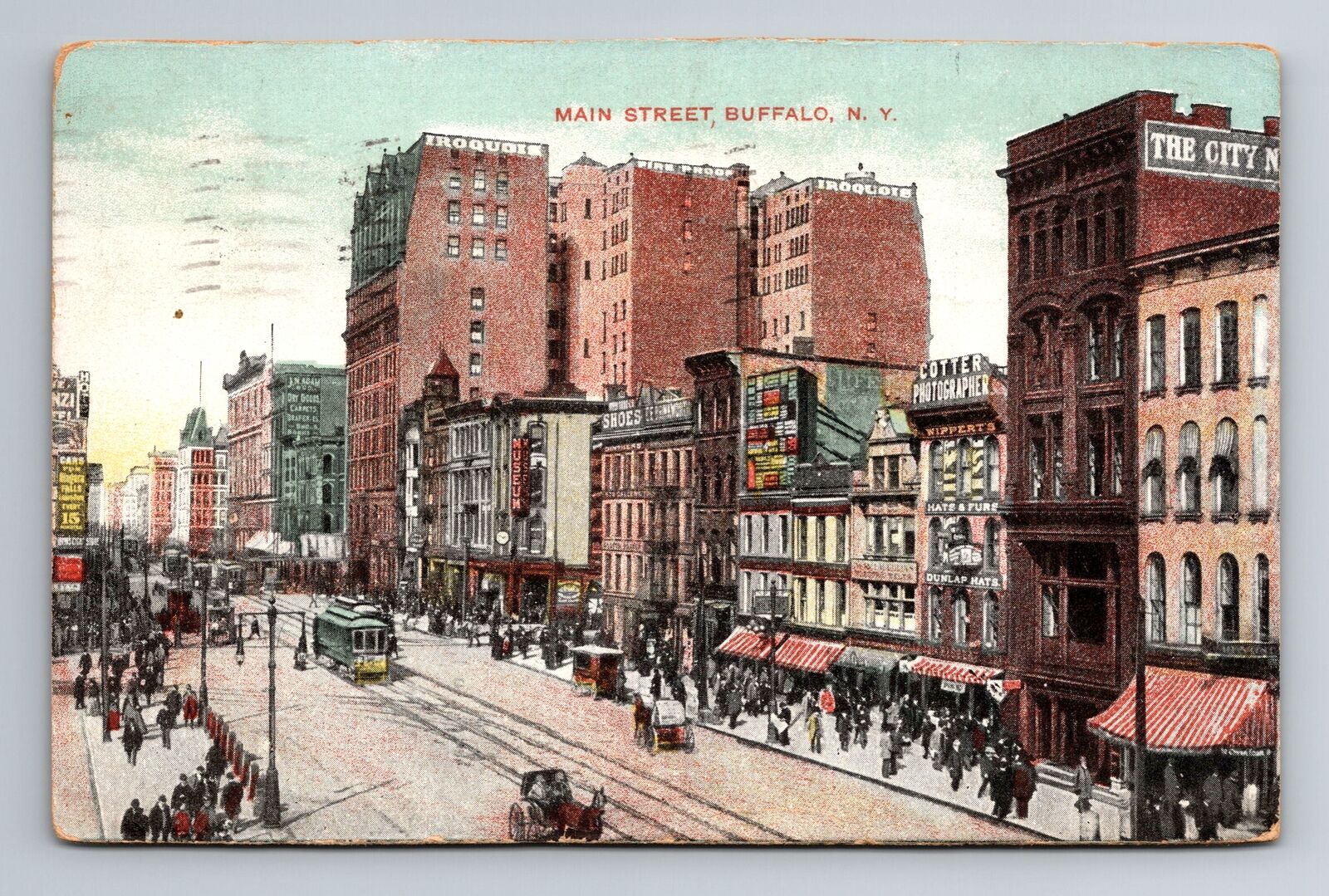 Buffalo NY-New York, Main Street, Advertising, Vintage c1909 Souvenir Postcard