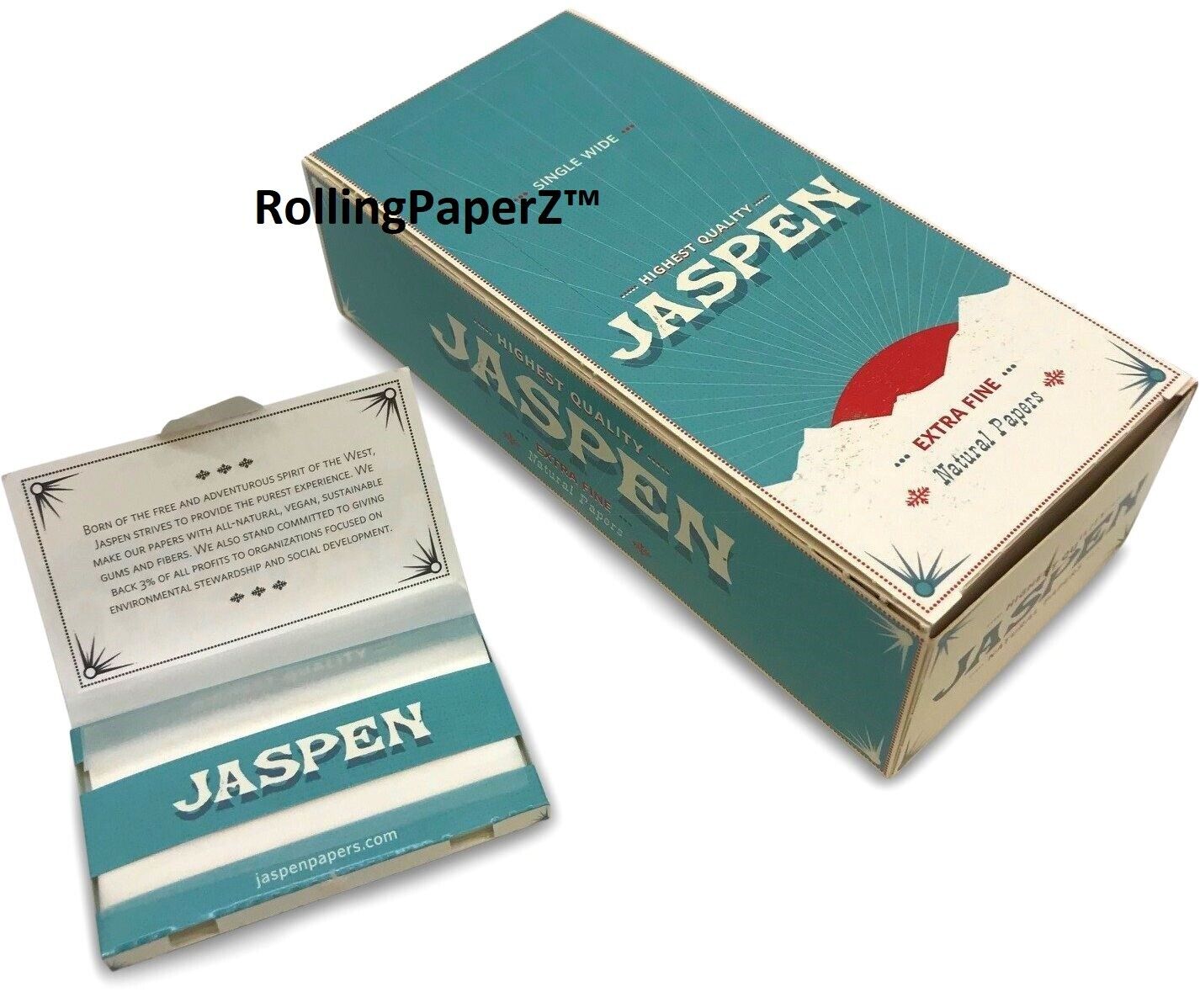 BOX of JASPEN Single Wide Cigarette Rolling Papers - 25 Packs/ 100 leaves each 