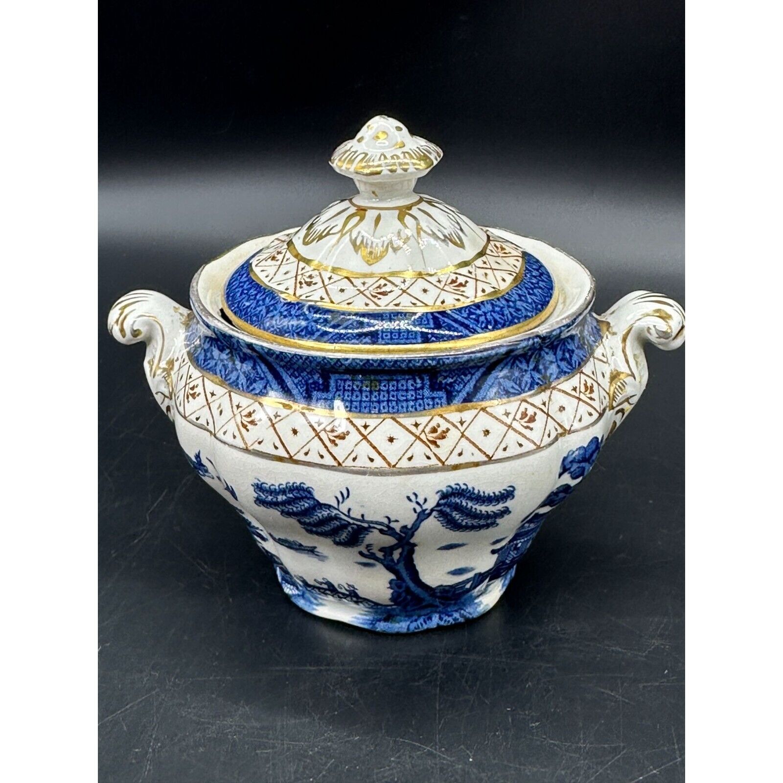 Booths Real Old Willow Blue Sugar Bowl A8025 READ