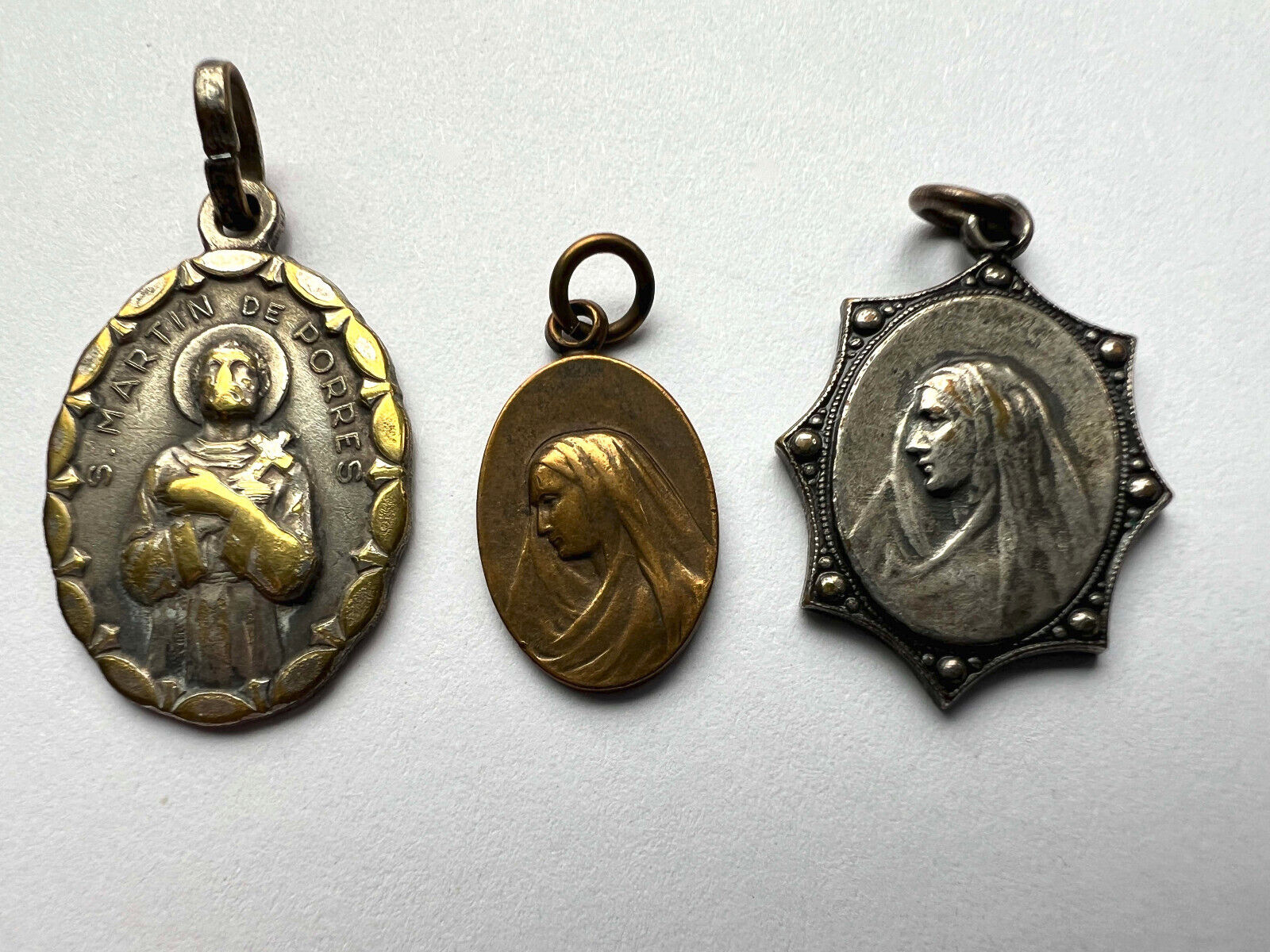 3 Vintage Catholic Religious Medals- 1-San Martin de Porres Italy