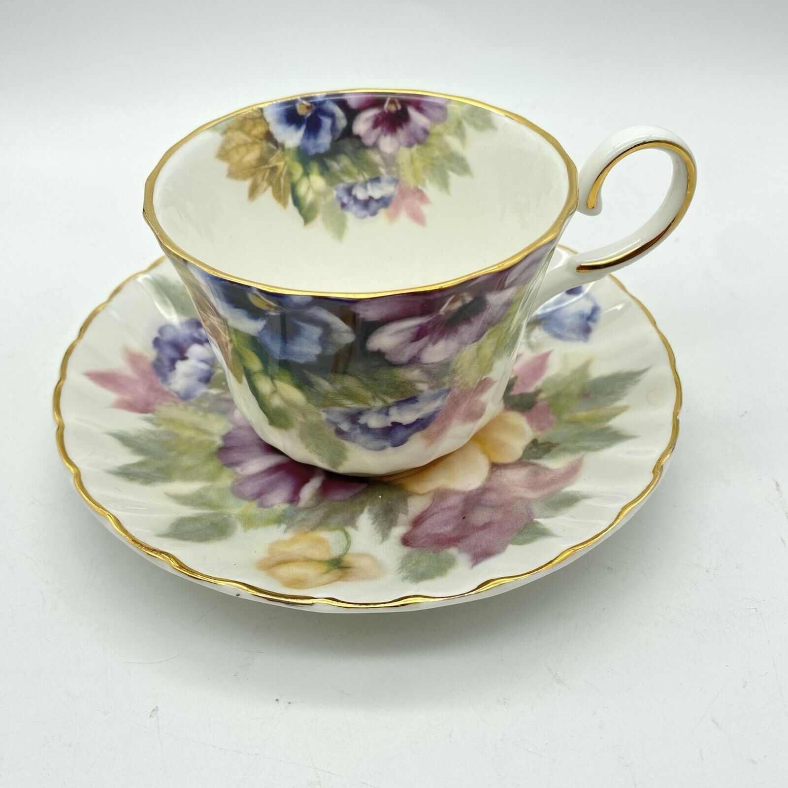 Royal Porcelain Staffordshire Pansy Tea Cup and Saucer England /ASAV