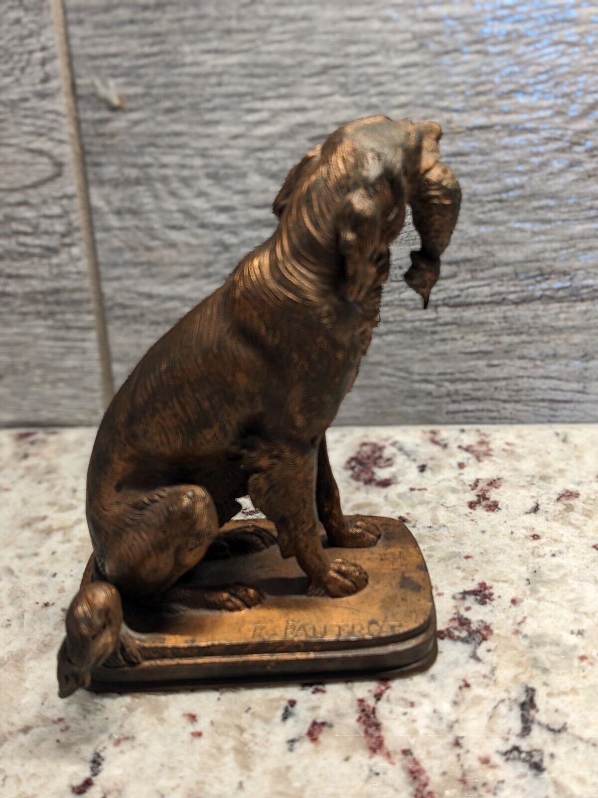 Antique French Bronze Statue Of Sporting Dog  w/ Pheasant  Signed By F. Pautrot 