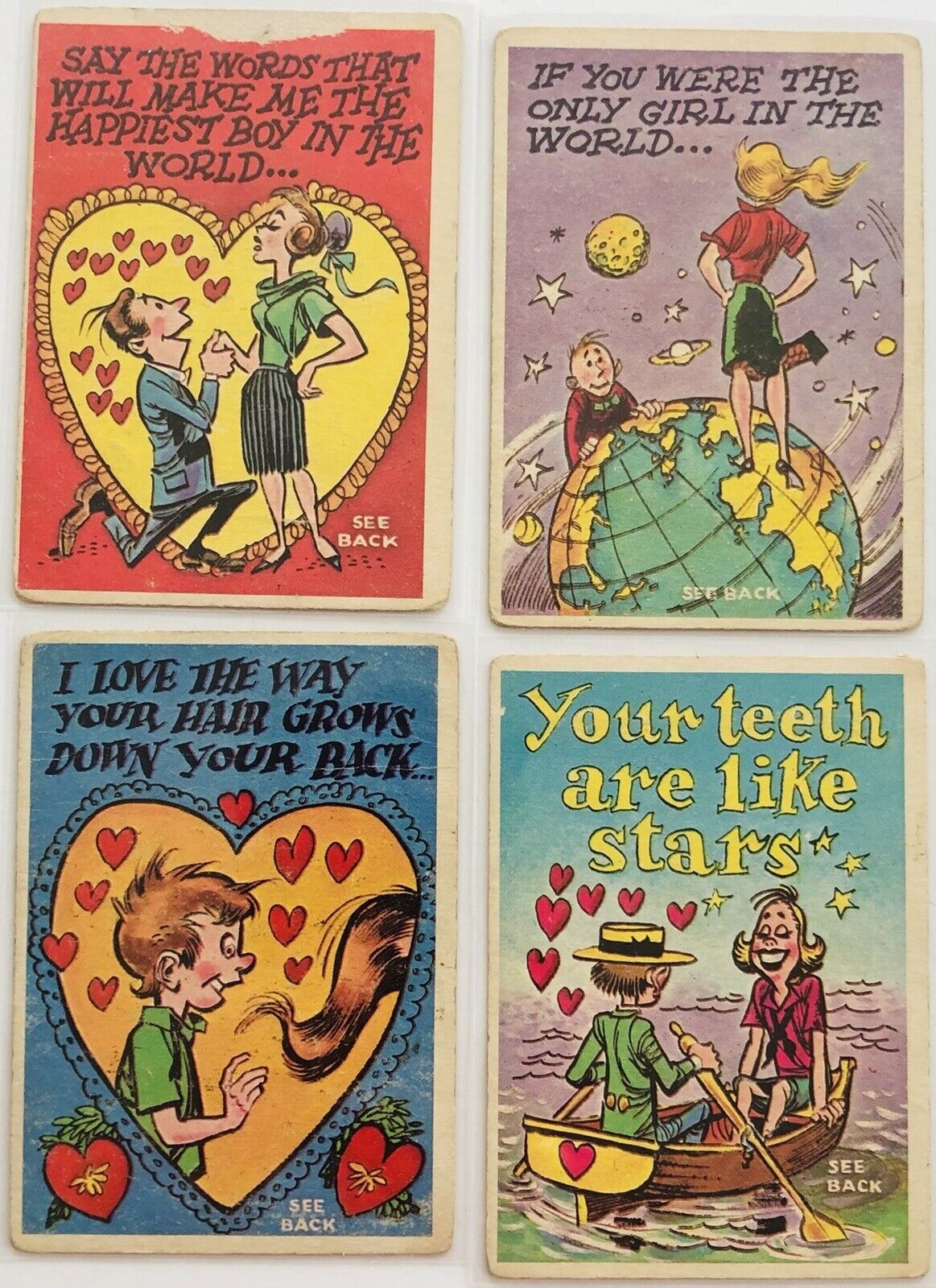 1950\'s Funny Valentines Trading Cards 4 Different TCG Topps Vintage