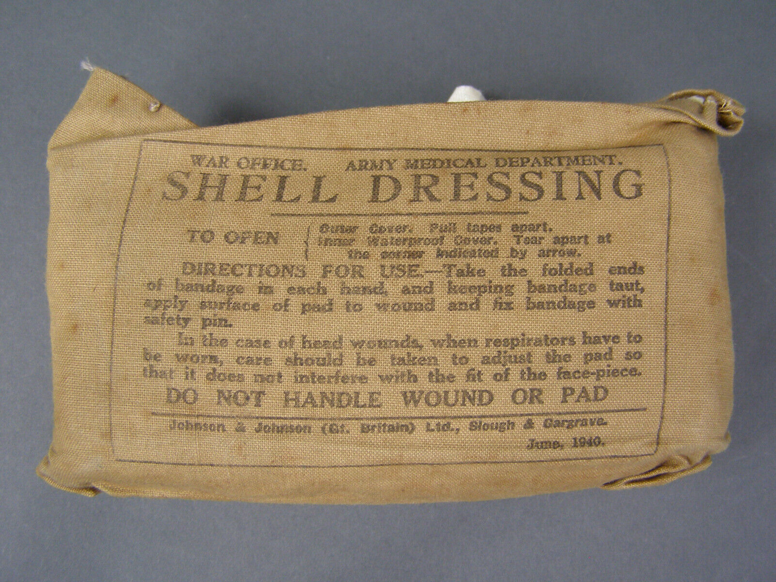 Original British WWII Large Wound Shell Dressing Bandage Dated June 1940