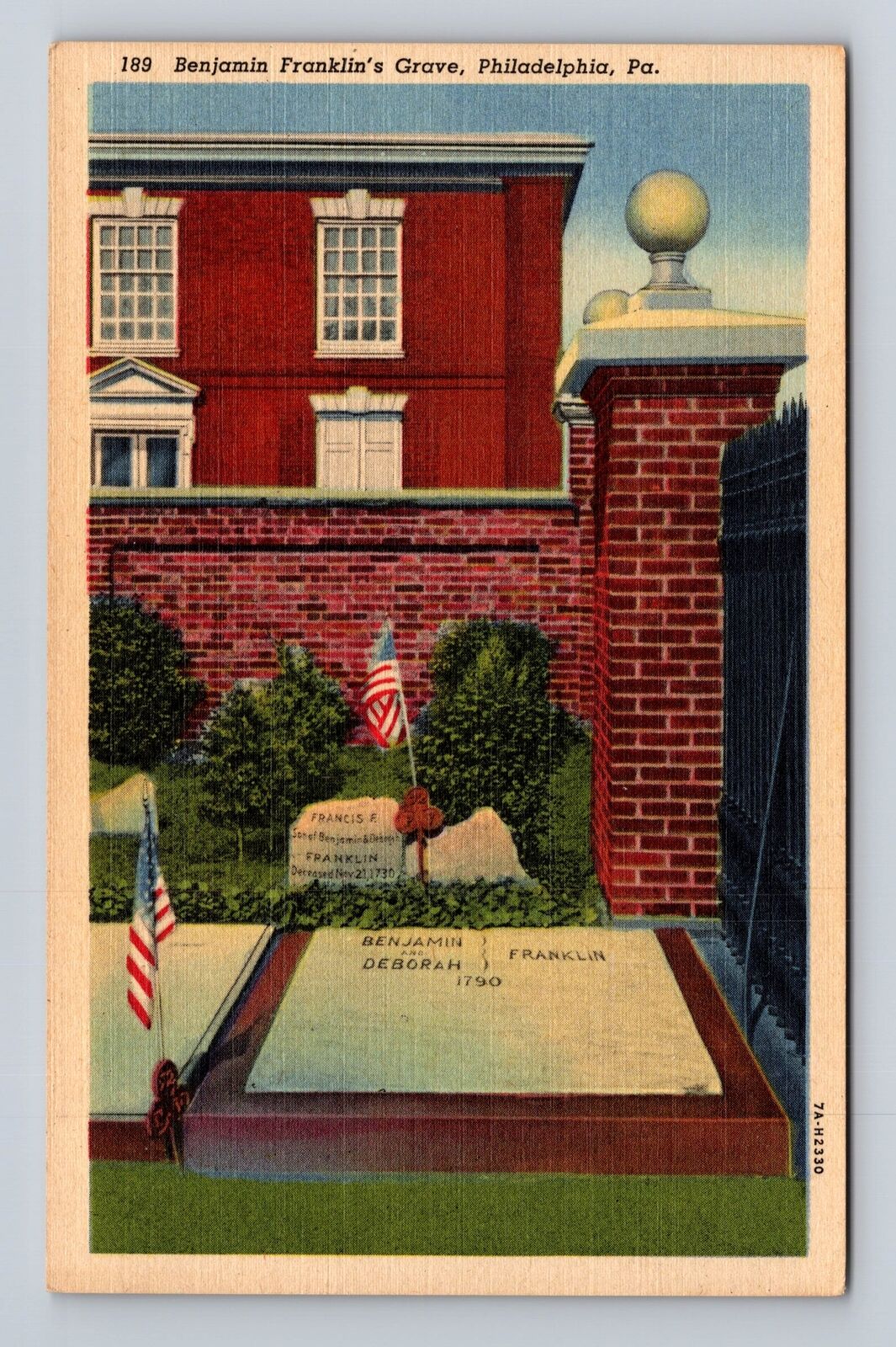 Philadelphia PA-Pennsylvania, Benjamin Franklin\'s Grave, Vintage Postcard