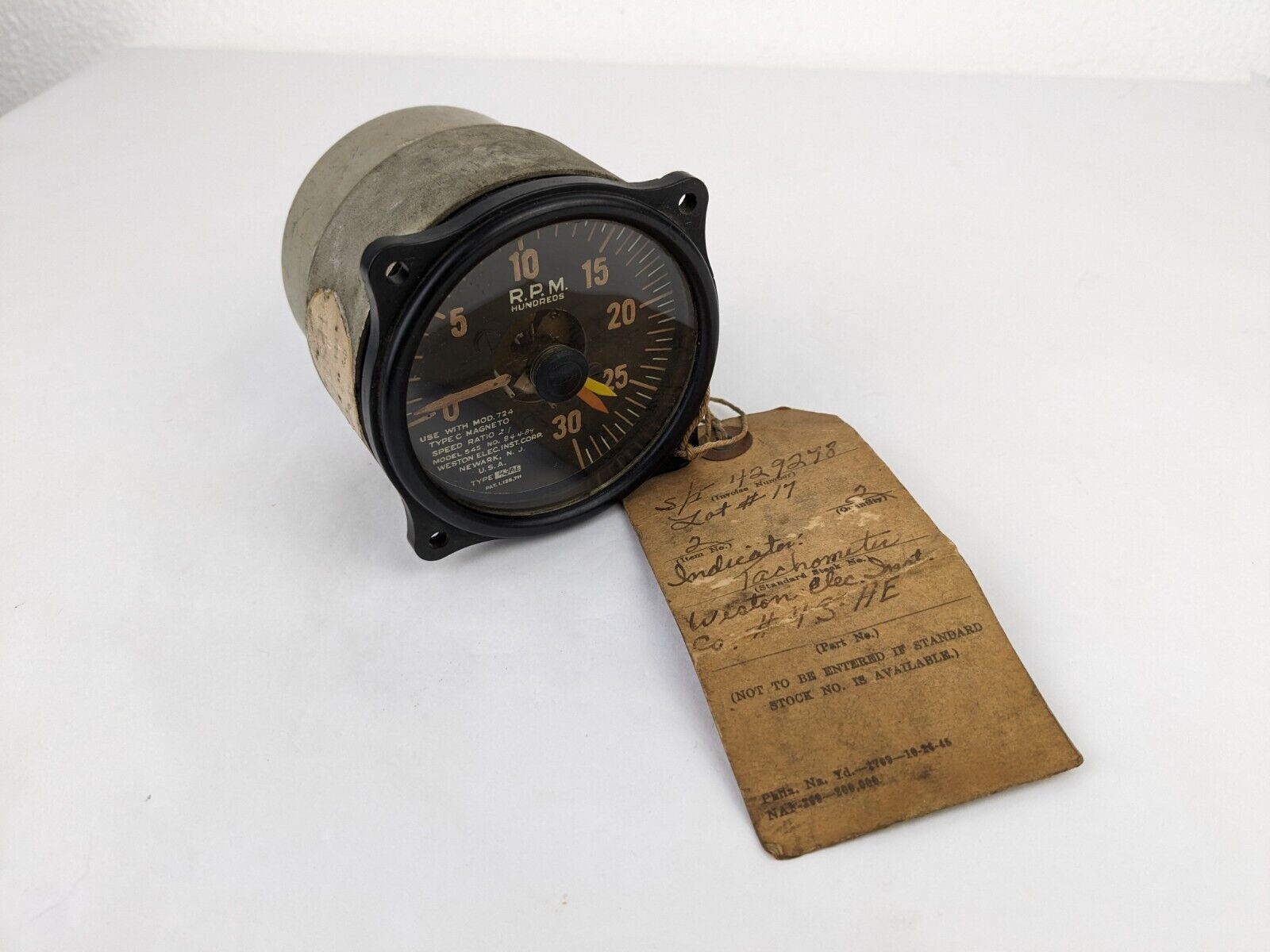 Vtg Weston Instruments Aircraft Tachometer RPM Indicator Model 545 Type 43AE 