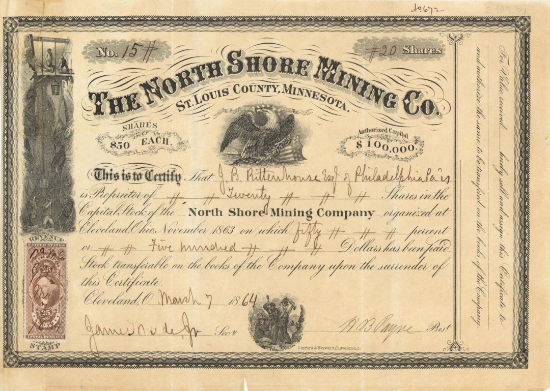 North Shore Mining Co. - Stock Certificate - Mining Stocks